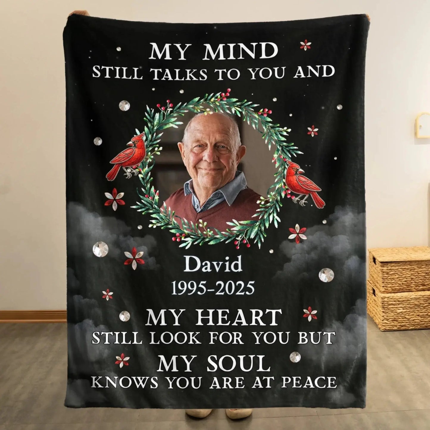 My Mind Still Talks To You – Personalized Memorial Photo Blanket – Comforting Sympathy Gift & Heartfelt Keepsake for Loved Ones Ezcustomize