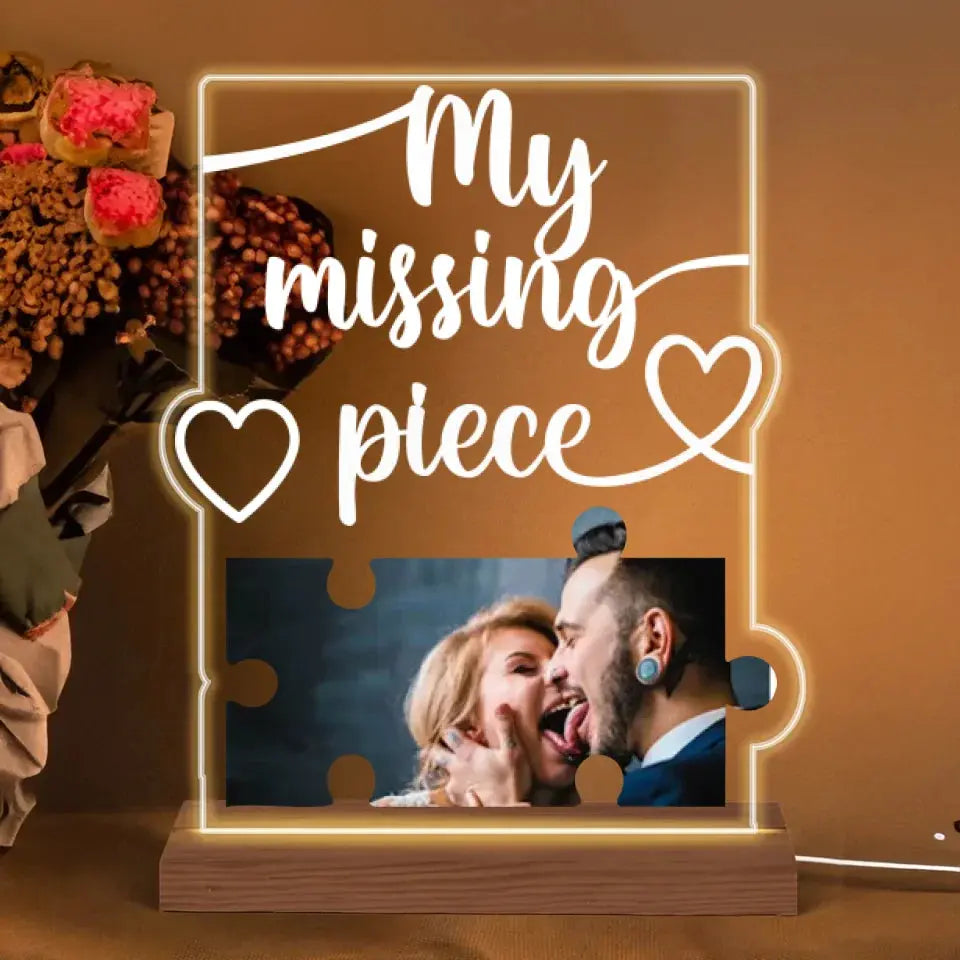 My Missing Piece Custom Photo LED Night Light – Personalized Puzzle Acrylic Lamp with Picture, Gift for Couple, Boyfriend, Girlfriend, Husband or Wife Ezcustomize