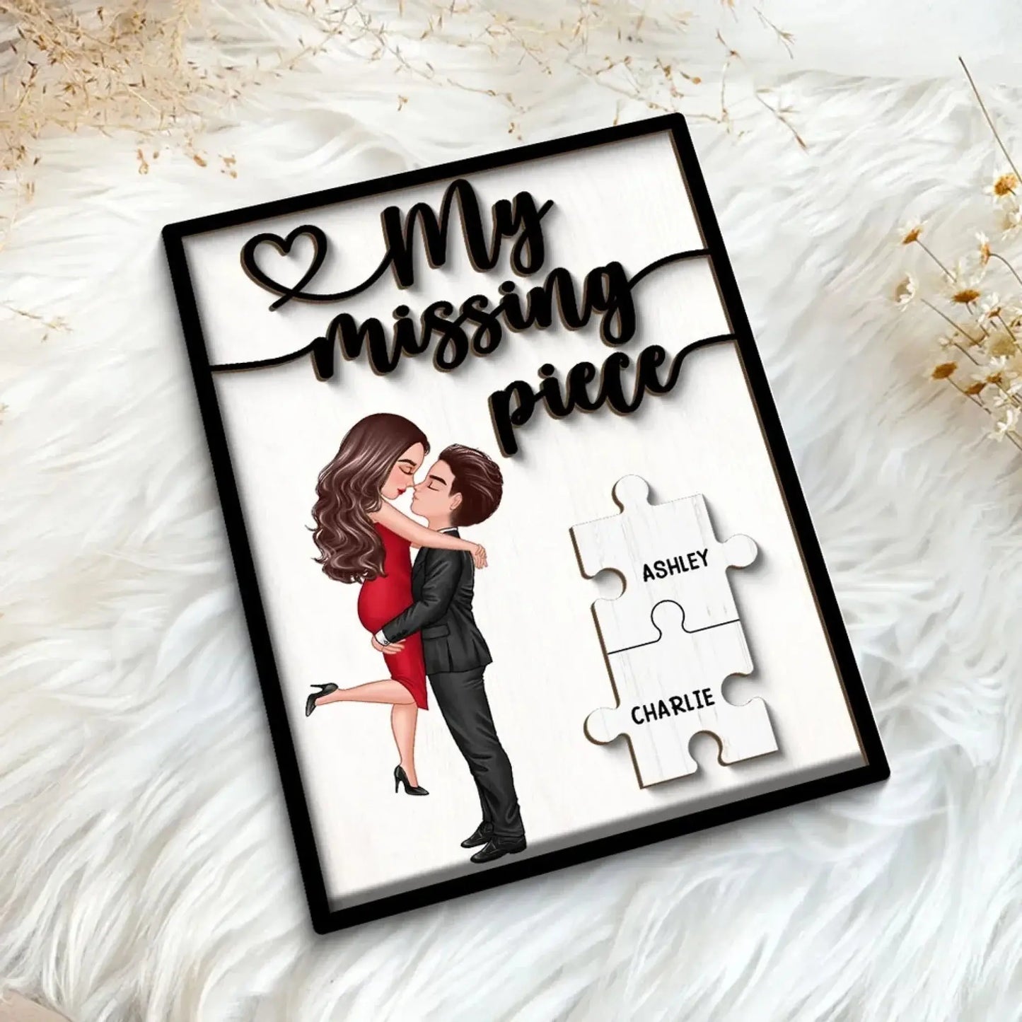 My Missing Piece Hugging Couple – Personalized 2-Layer Wooden Plaque – Romantic Anniversary Gift for Couples, Dad & Mom Ezcustomize