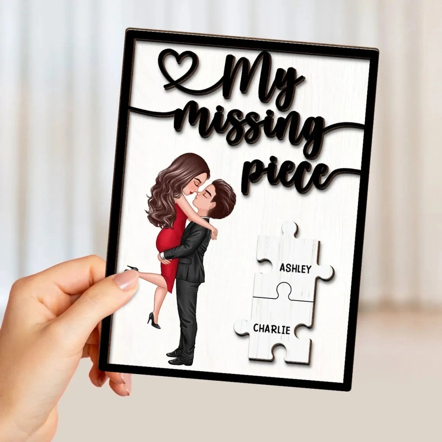 My Missing Piece Hugging Couple – Personalized 2-Layer Wooden Plaque – Romantic Anniversary Gift for Couples, Dad & Mom Ezcustomize