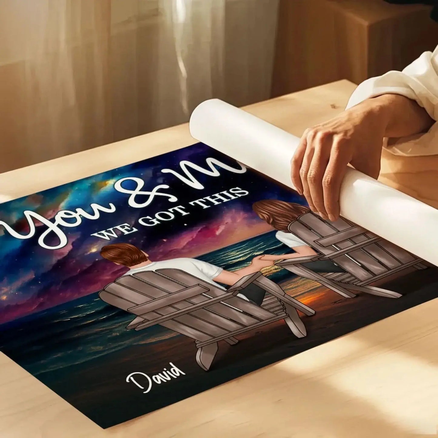 Night Beach Landscape Couple Back View – Personalized Poster – Romantic Custom Gift for Anniversary, Valentine’s Day or Just Because Ezcustomize
