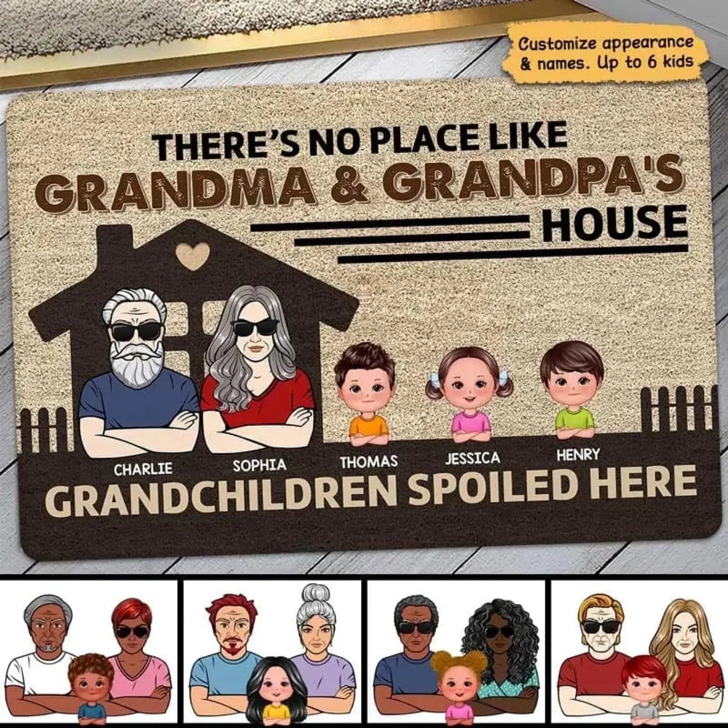 "No Place Like Grandparents’ House" Doormat - Cute Personalized Gift for Grandma & Grandpa Ezcustomize
