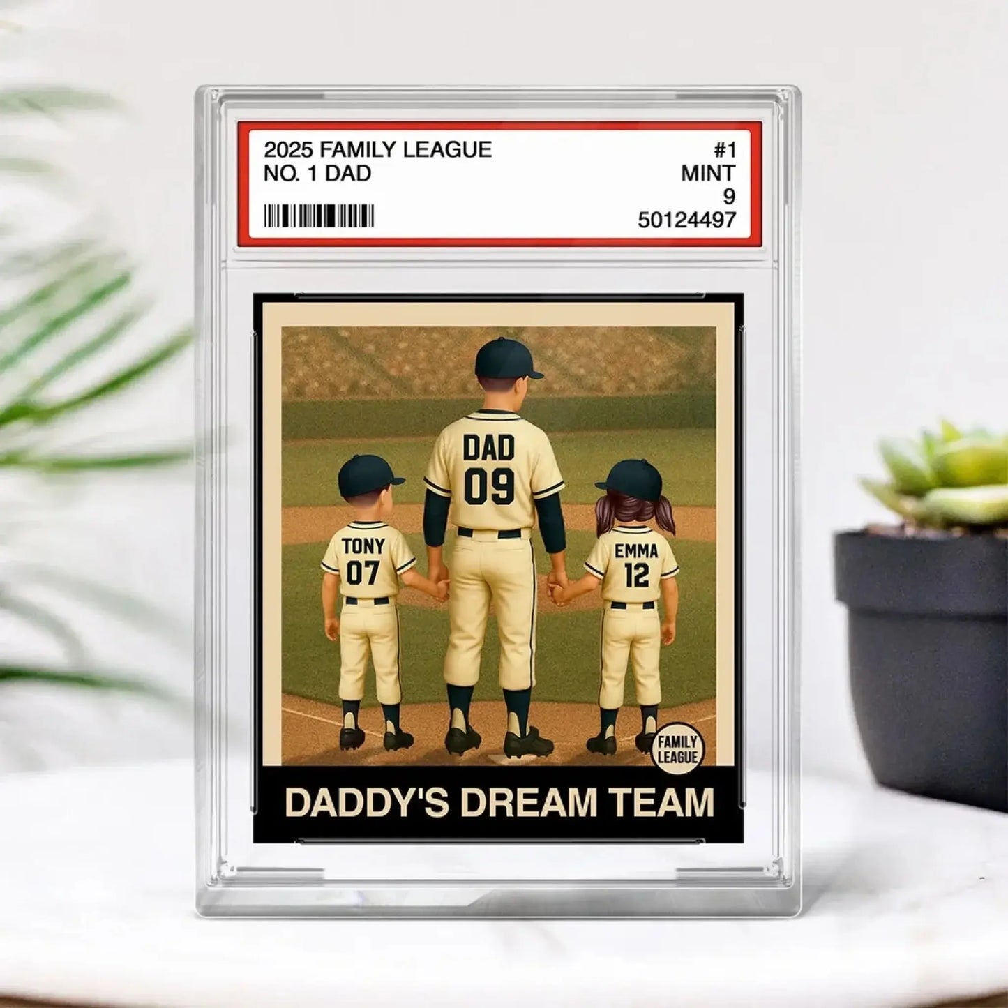 No.1 Baseball Dad or Grandpa Plaque – Personalized Trading Card Style Acrylic Block – Gift for Father’s Day or Birthday Ezcustomize