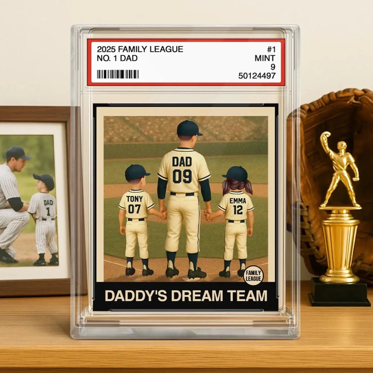 No.1 Baseball Dad or Grandpa Plaque – Personalized Trading Card Style Acrylic Block – Gift for Father’s Day or Birthday Ezcustomize