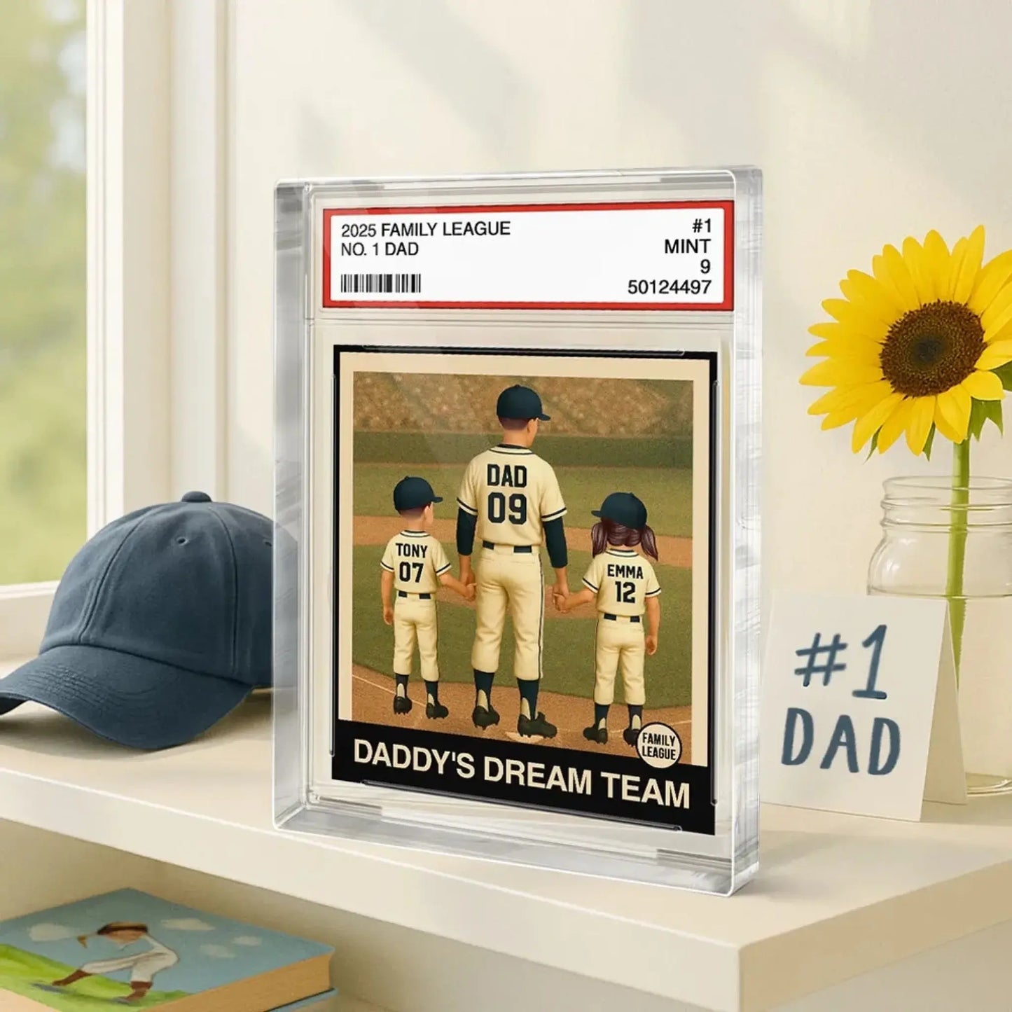 No.1 Baseball Dad or Grandpa Plaque – Personalized Trading Card Style Acrylic Block – Gift for Father’s Day or Birthday Ezcustomize
