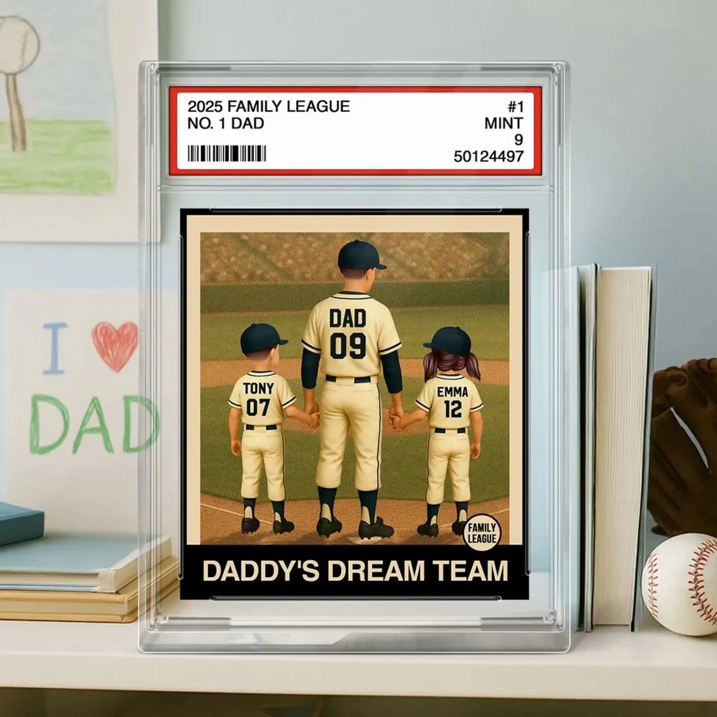 No.1 Baseball Dad or Grandpa Plaque – Personalized Trading Card Style Acrylic Block – Gift for Father’s Day or Birthday Ezcustomize