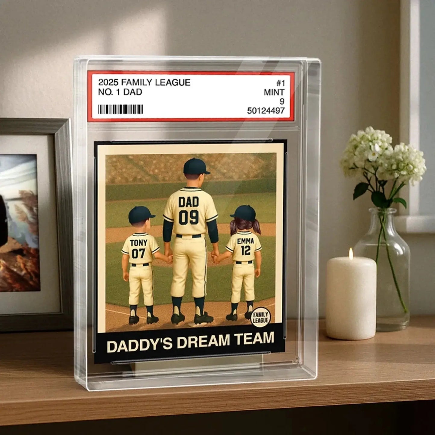 No.1 Baseball Dad or Grandpa Plaque – Personalized Trading Card Style Acrylic Block – Gift for Father’s Day or Birthday Ezcustomize