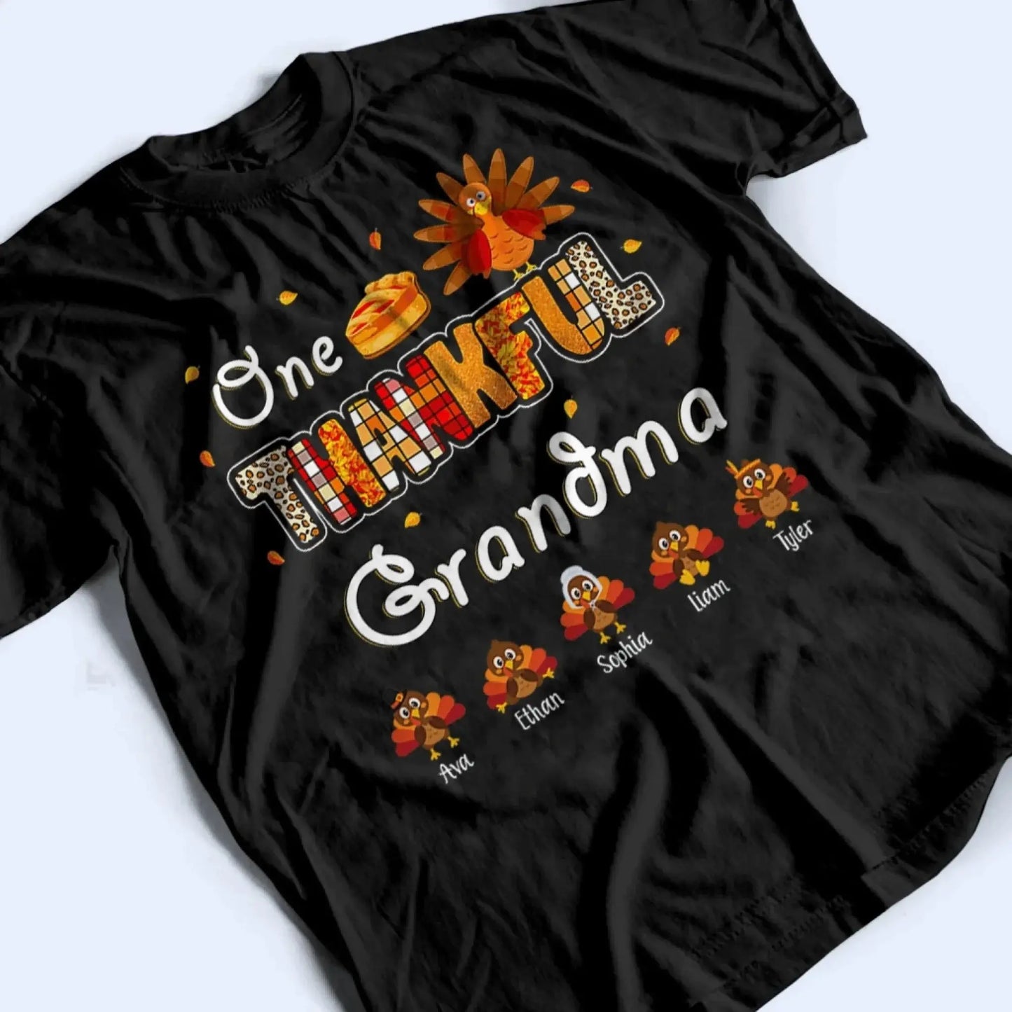 One Thankful Grandma with Up to 10 Little Turkeys – Personalized Custom T-Shirt – Funny Thanksgiving Gift for Grandma or Grandparent Ezcustomize