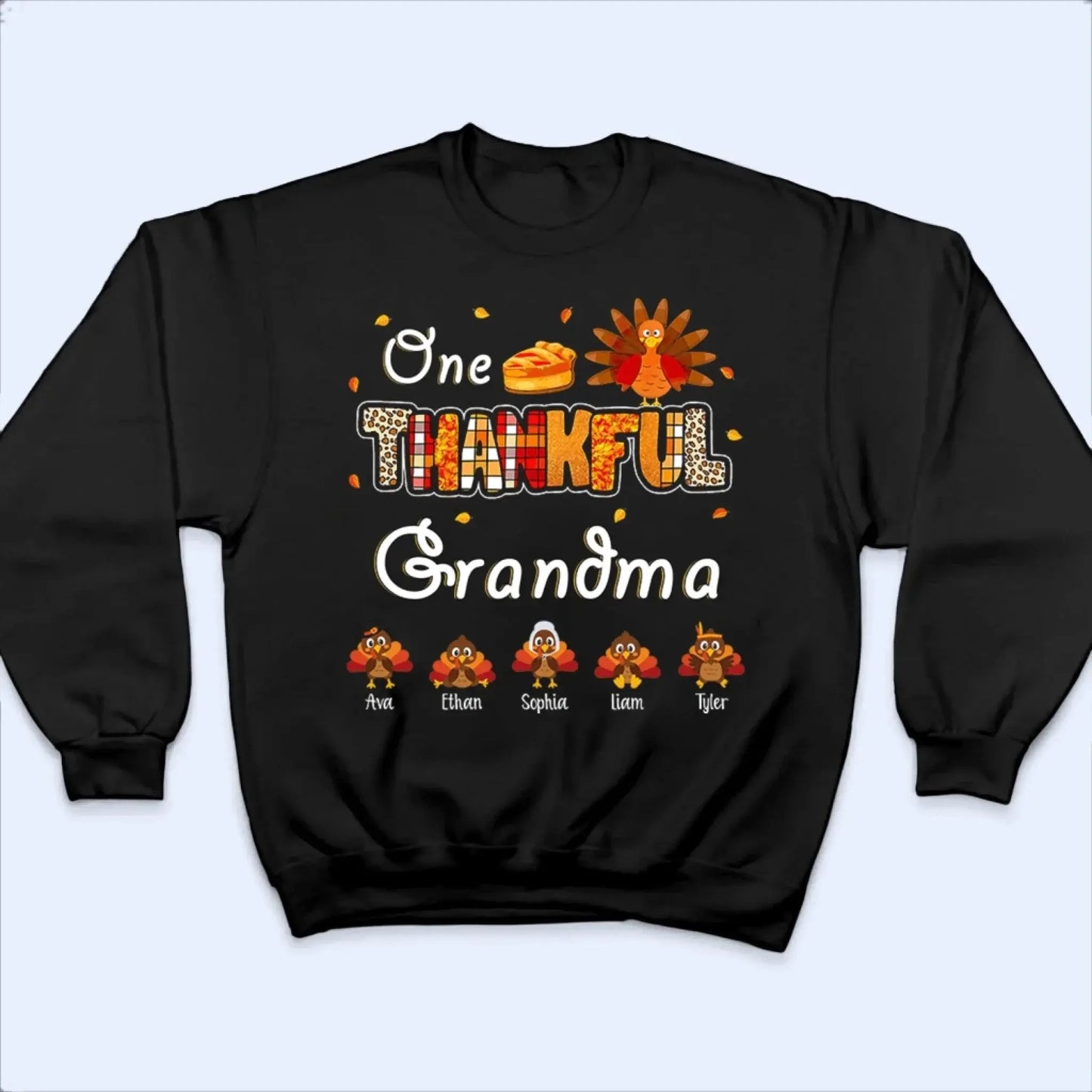 One Thankful Grandma with Up to 10 Little Turkeys – Personalized Custom T-Shirt – Funny Thanksgiving Gift for Grandma or Grandparent Ezcustomize