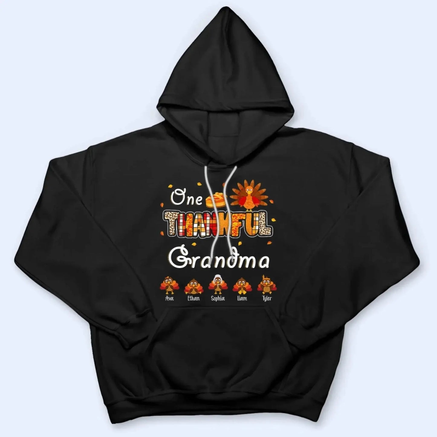 One Thankful Grandma with Up to 10 Little Turkeys – Personalized Custom T-Shirt – Funny Thanksgiving Gift for Grandma or Grandparent Ezcustomize
