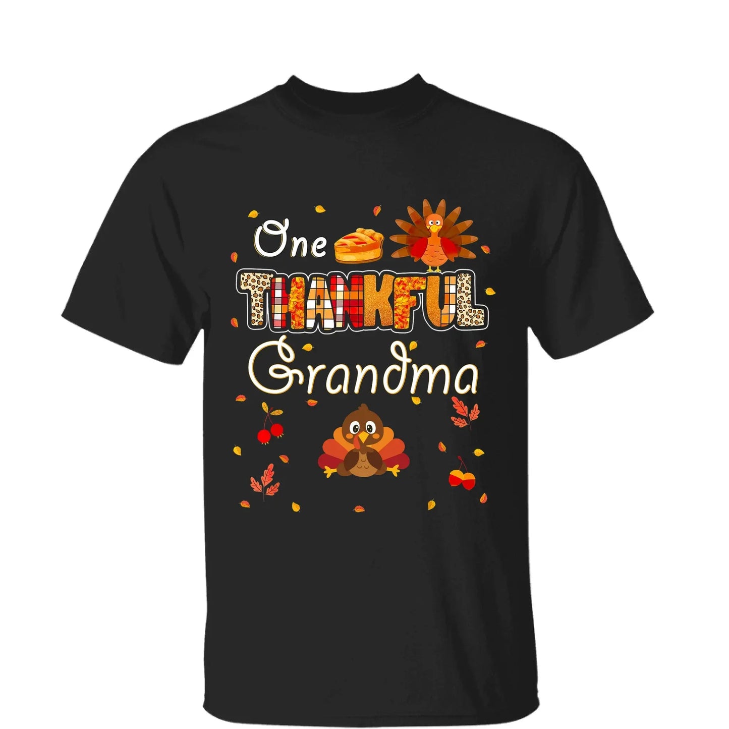 One Thankful Grandma with Up to 10 Little Turkeys – Personalized Custom T-Shirt – Funny Thanksgiving Gift for Grandma or Grandparent Ezcustomize