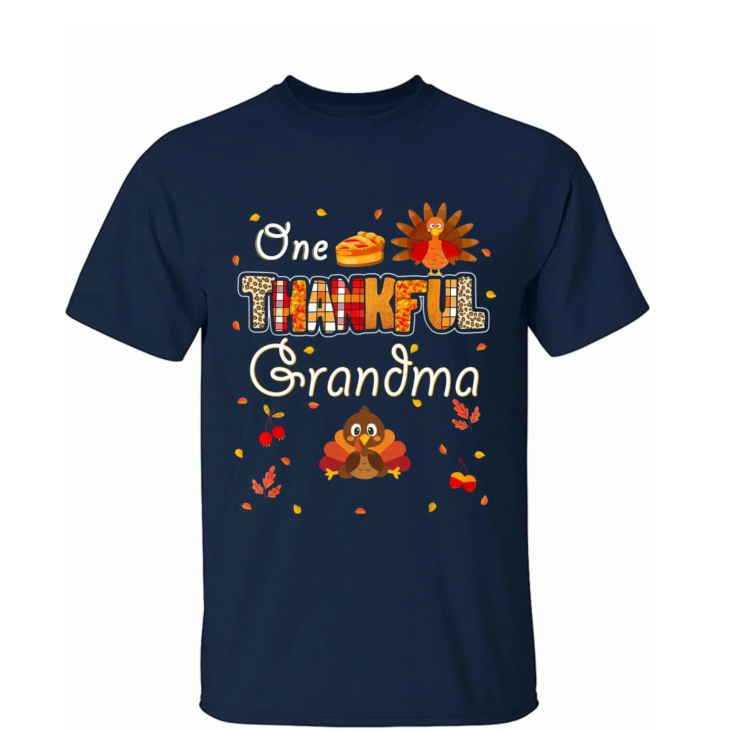 One Thankful Grandma with Up to 10 Little Turkeys – Personalized Custom T-Shirt – Funny Thanksgiving Gift for Grandma or Grandparent Ezcustomize