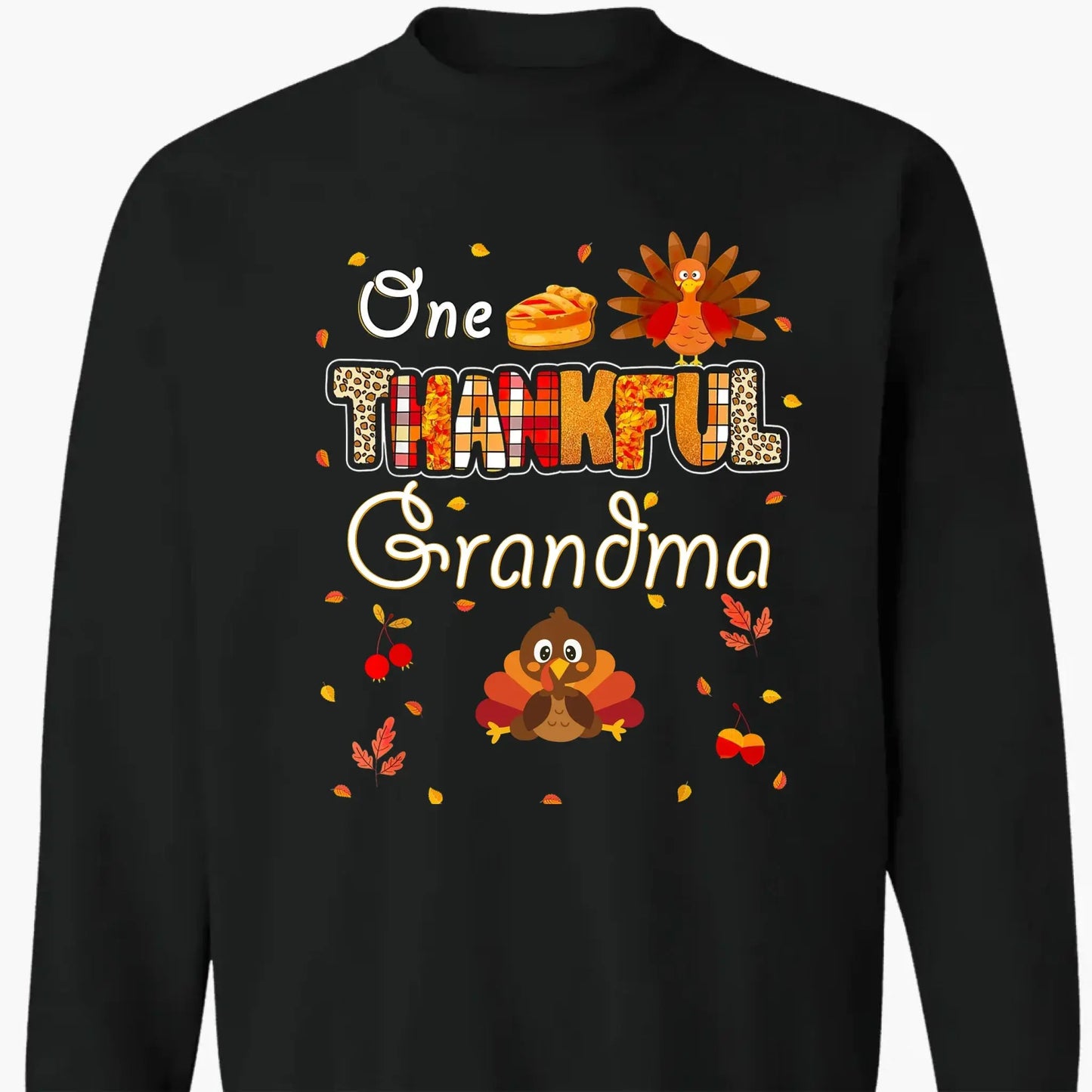 One Thankful Grandma with Up to 10 Little Turkeys – Personalized Custom T-Shirt – Funny Thanksgiving Gift for Grandma or Grandparent Ezcustomize