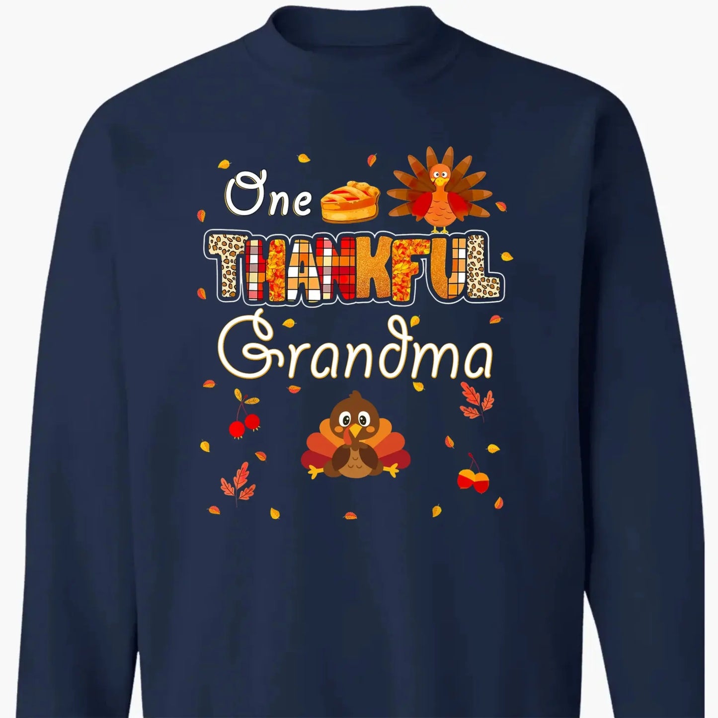 One Thankful Grandma with Up to 10 Little Turkeys – Personalized Custom T-Shirt – Funny Thanksgiving Gift for Grandma or Grandparent Ezcustomize