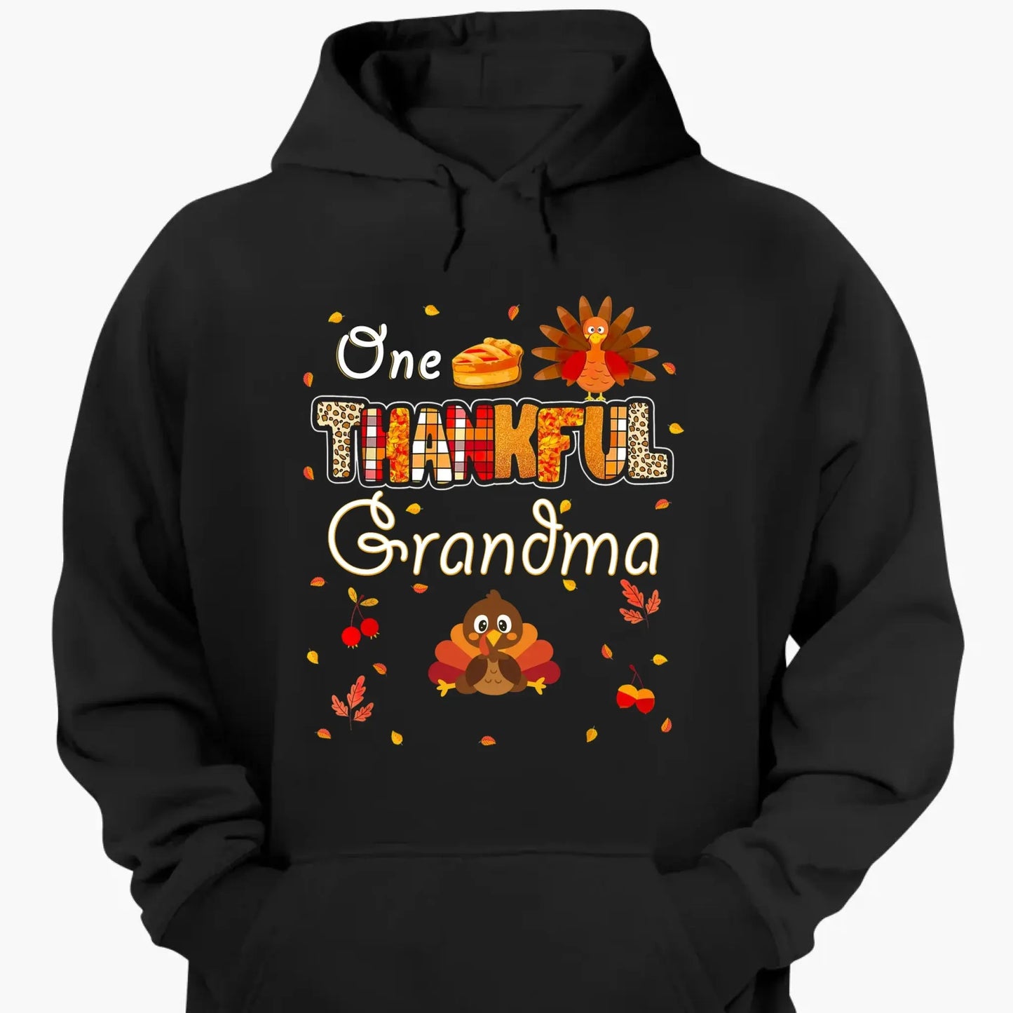 One Thankful Grandma with Up to 10 Little Turkeys – Personalized Custom T-Shirt – Funny Thanksgiving Gift for Grandma or Grandparent Ezcustomize