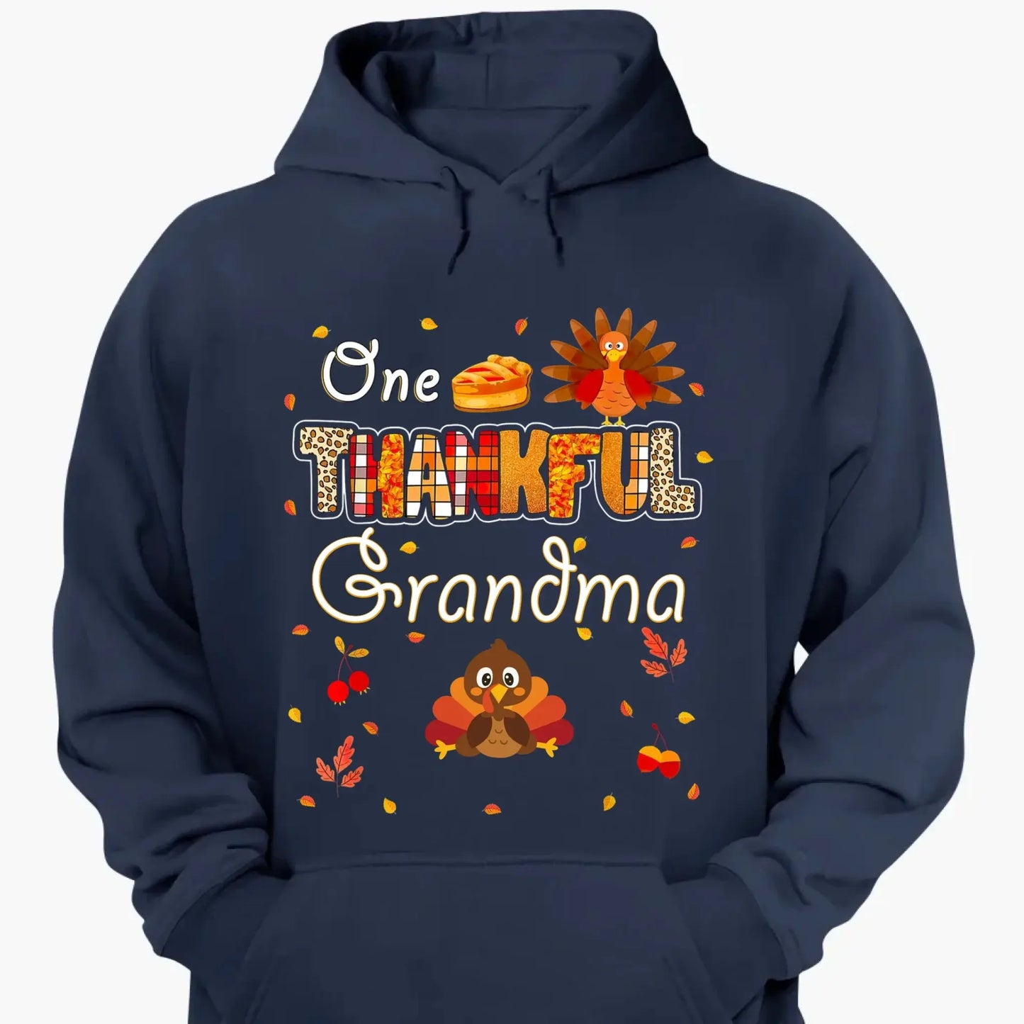 One Thankful Grandma with Up to 10 Little Turkeys – Personalized Custom T-Shirt – Funny Thanksgiving Gift for Grandma or Grandparent Ezcustomize