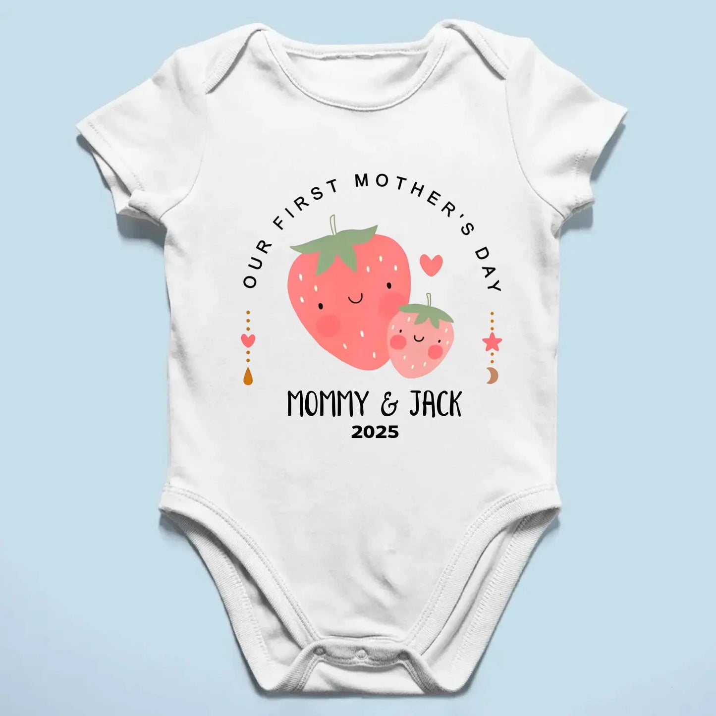 Our First Mother’s Day 2025 – Personalized Baby Onesie – Custom Mother’s Day Gift for New Mom and Baby Ezcustomize