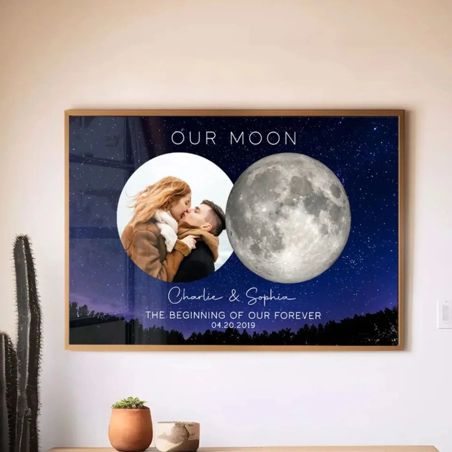 Our Moon Couple Custom Photo Moon Phase Art Anniversary Gift For Him, Gift For Her Wedding Gift Personalized Poster Ezcustomize