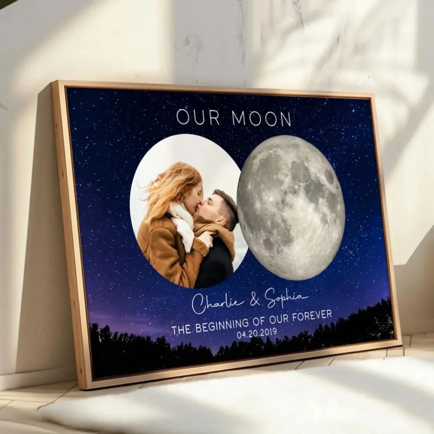 Our Moon Couple Custom Photo Moon Phase Art Anniversary Gift For Him, Gift For Her Wedding Gift Personalized Poster Ezcustomize