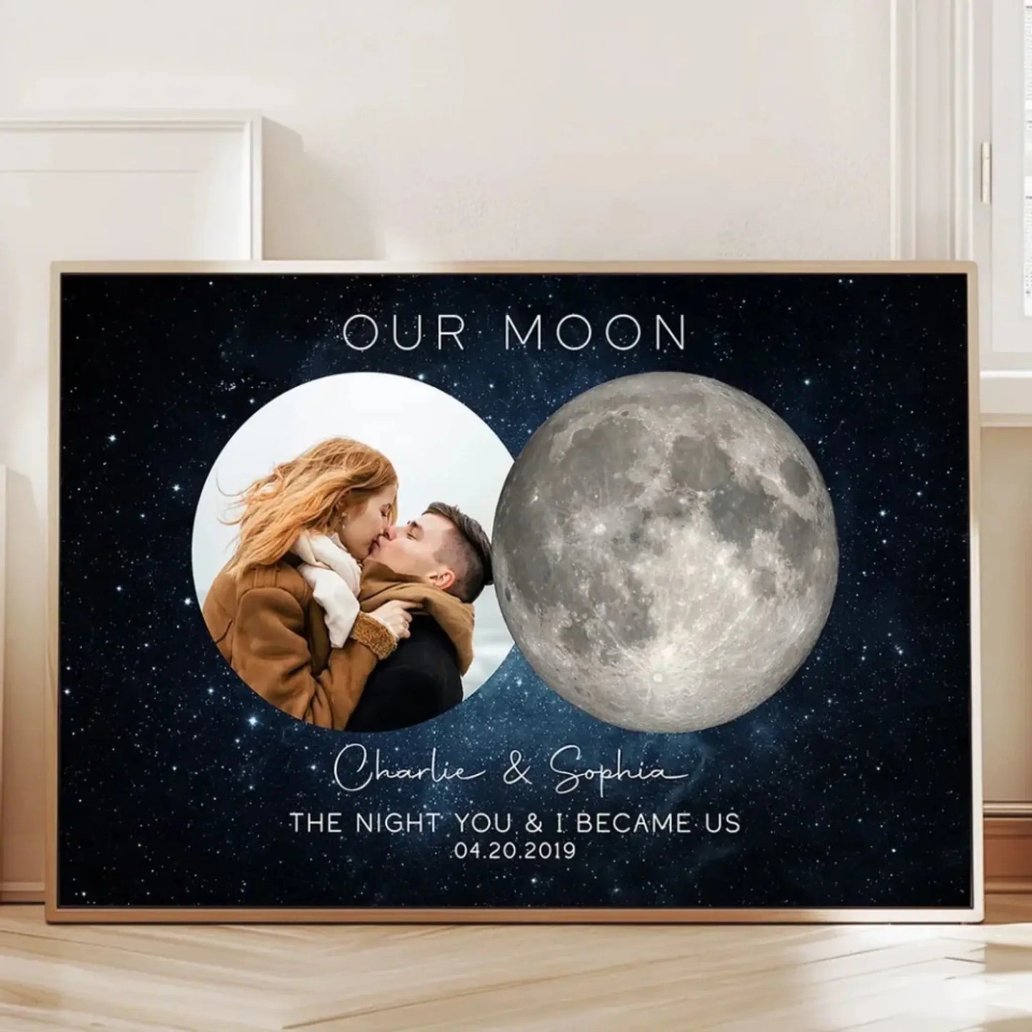 Our Moon Couple Custom Photo Moon Phase Art Anniversary Gift For Him, Gift For Her Wedding Gift Personalized Poster Ezcustomize