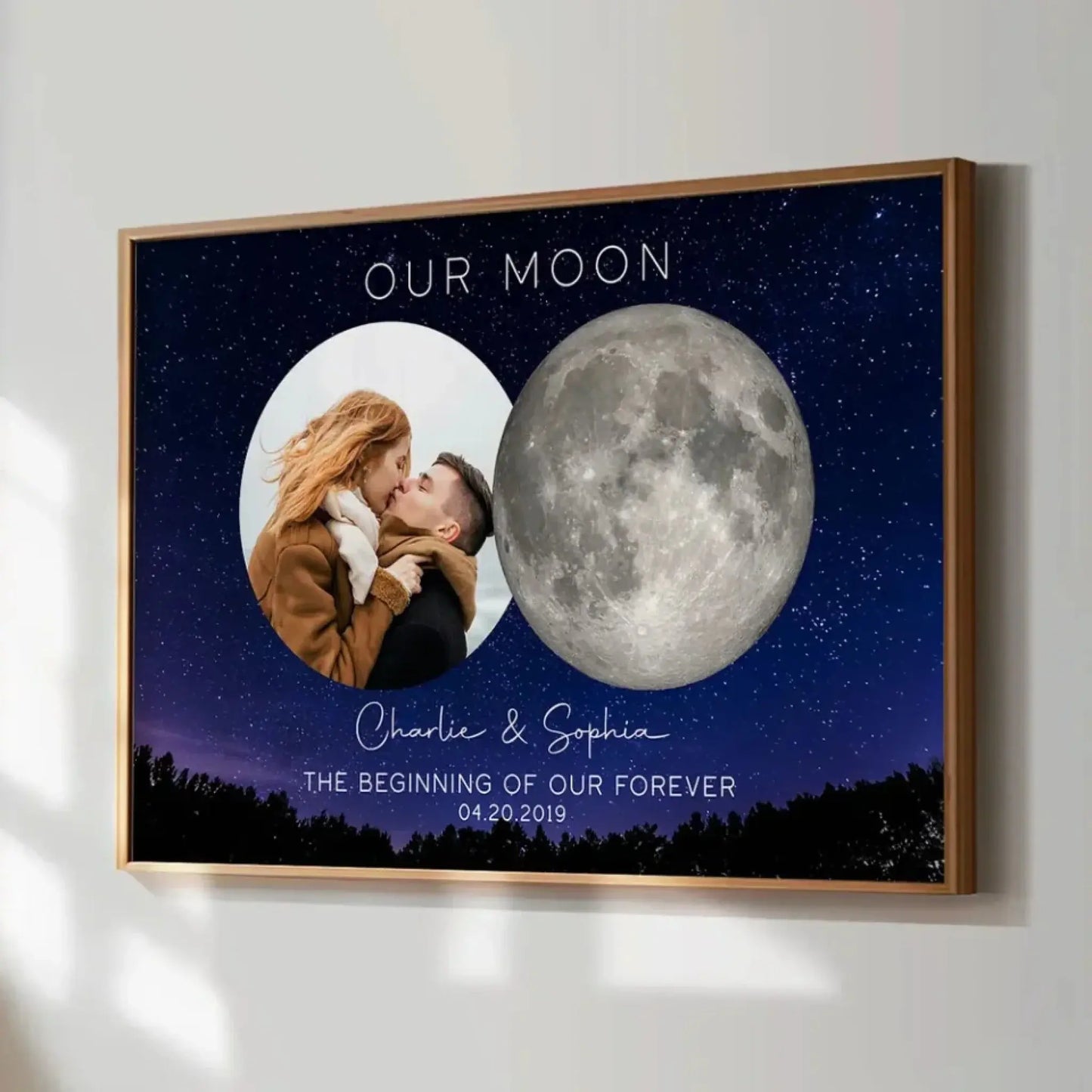 Our Moon Couple Custom Photo Moon Phase Art Anniversary Gift For Him, Gift For Her Wedding Gift Personalized Poster Ezcustomize
