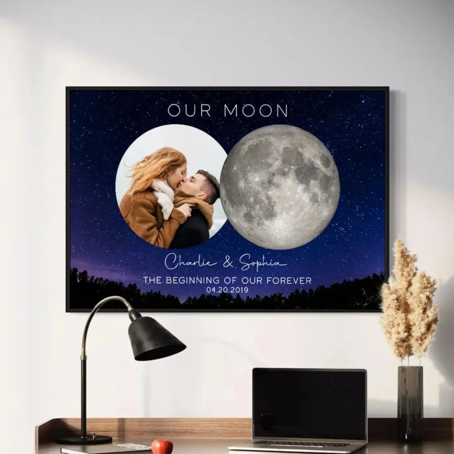 Our Moon Couple Custom Photo Moon Phase Art Anniversary Gift For Him, Gift For Her Wedding Gift Personalized Poster Ezcustomize