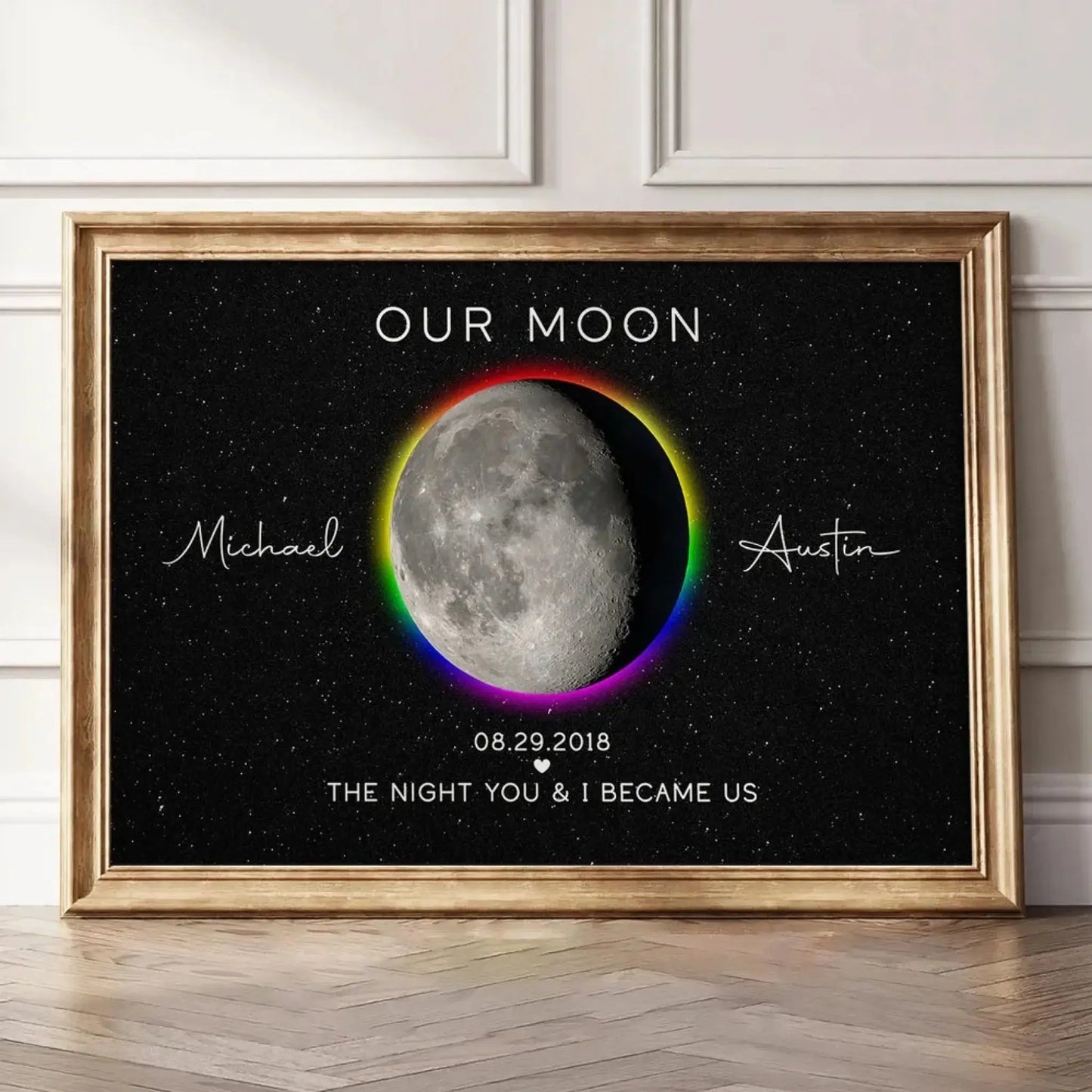 Our Moon – LGBTQ Couple Moon Phase Art Personalized Poster – Unique Pride Month or Anniversary Gift Ezcustomize