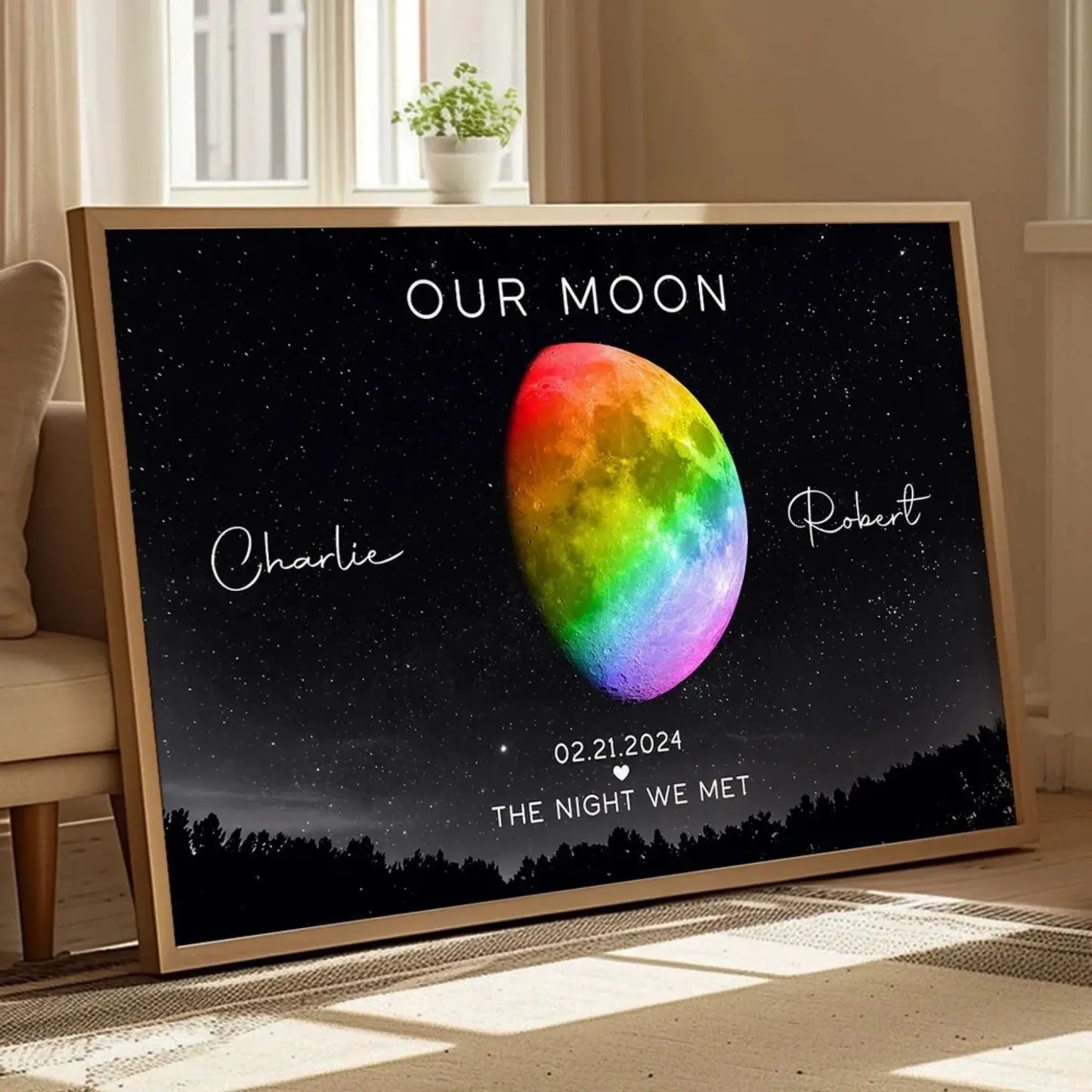 Our Moon – LGBTQ Couple Moon Phase Art Personalized Poster – Unique Pride Month or Anniversary Gift Ezcustomize