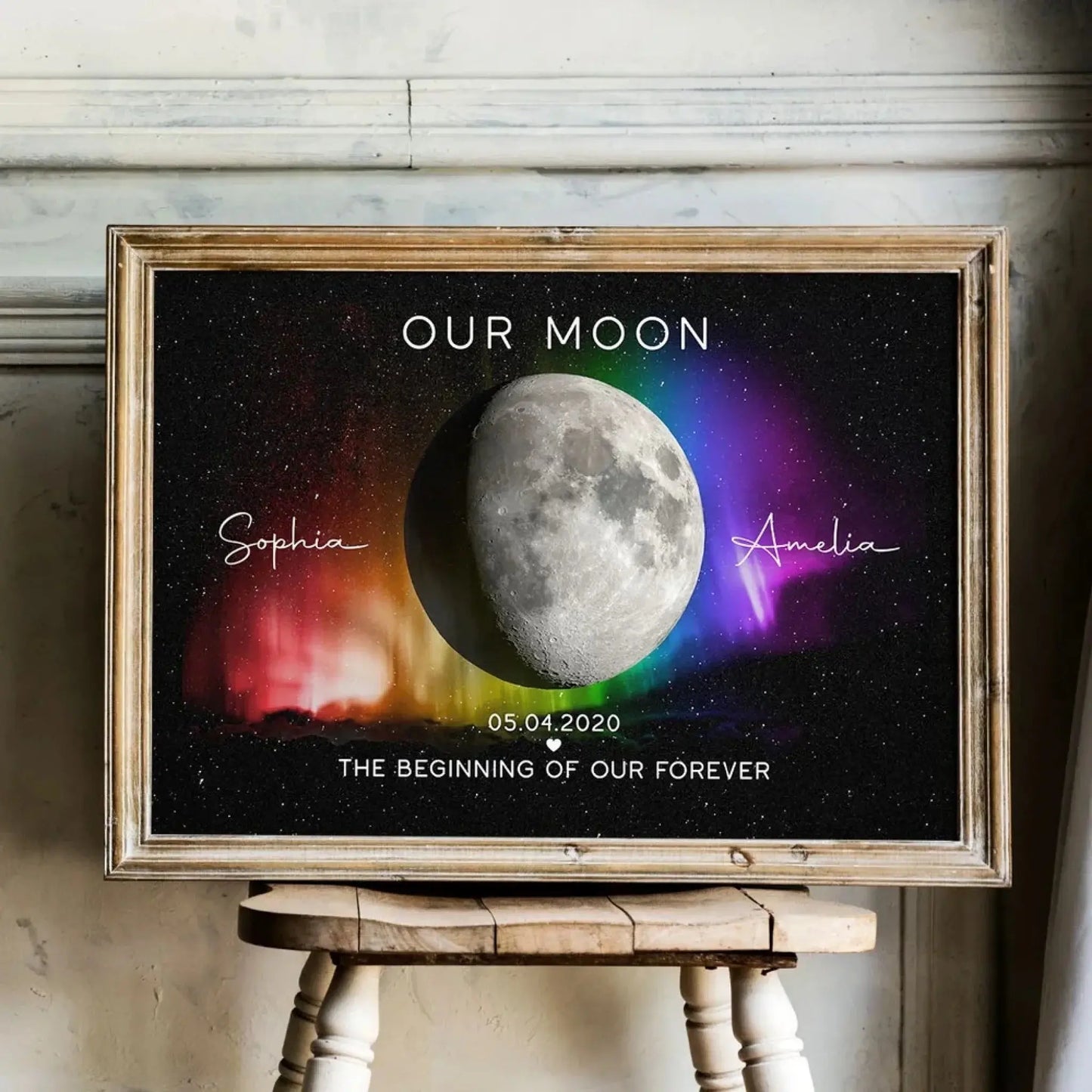 Our Moon – LGBTQ Couple Moon Phase Art Personalized Poster – Unique Pride Month or Anniversary Gift Ezcustomize