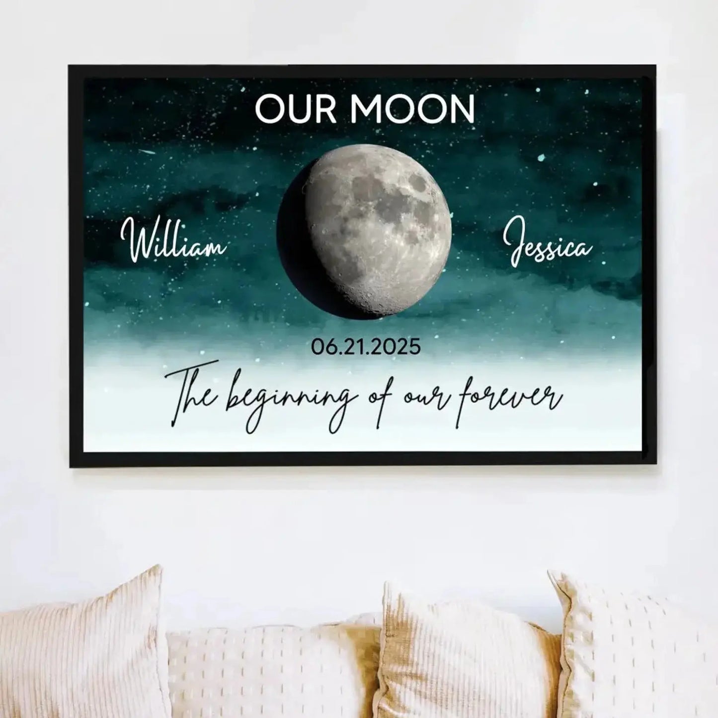 Our Moon – Personalized Couple Poster with Moon Phase, Romantic Custom Wall Art for Boyfriend, Girlfriend, or Anniversary Gift Ezcustomize