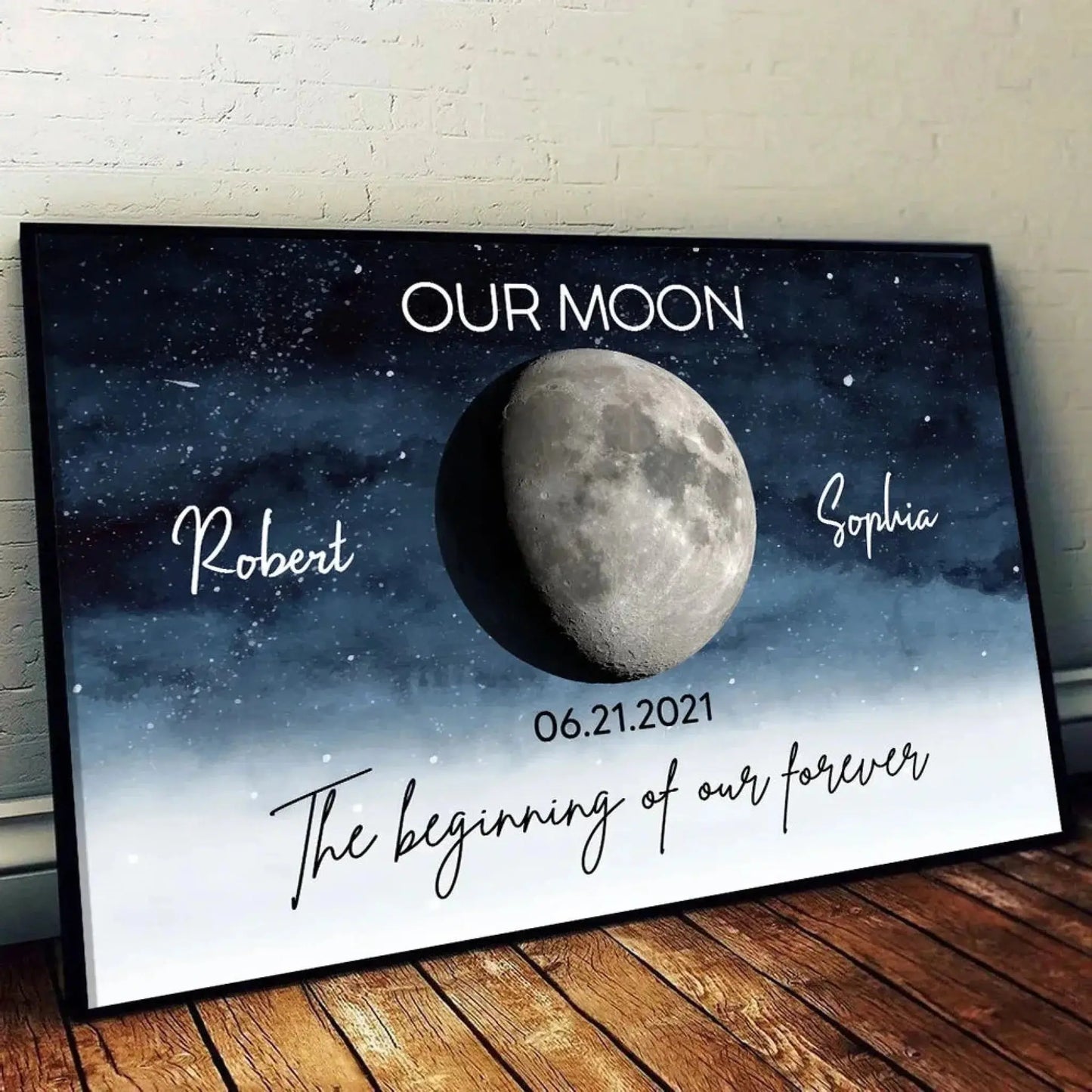 Our Moon – Personalized Couple Poster with Moon Phase, Romantic Custom Wall Art for Boyfriend, Girlfriend, or Anniversary Gift Ezcustomize