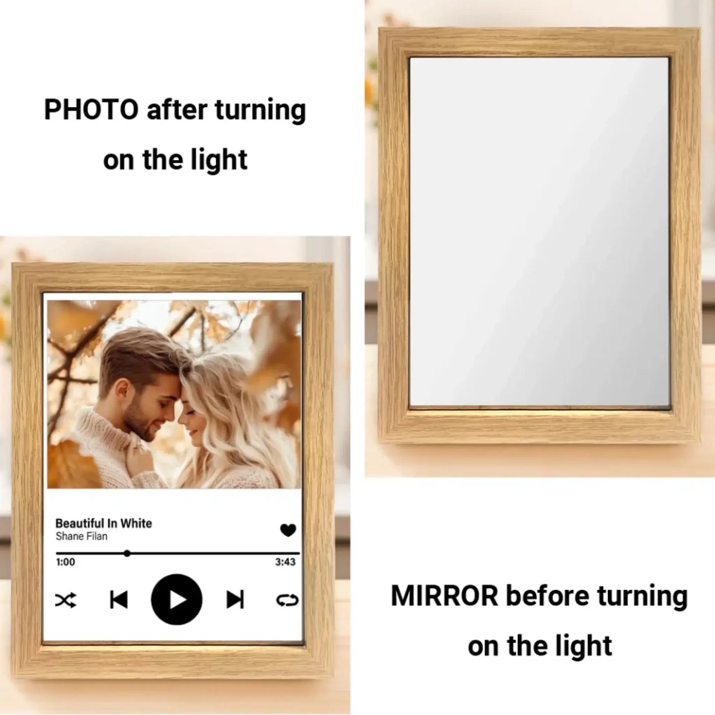 Our Song Mirror Lamp – Personalized Photo & Music Plaque Light – Romantic Gift for Couples on Anniversary or Valentine’s Day Ezcustomize