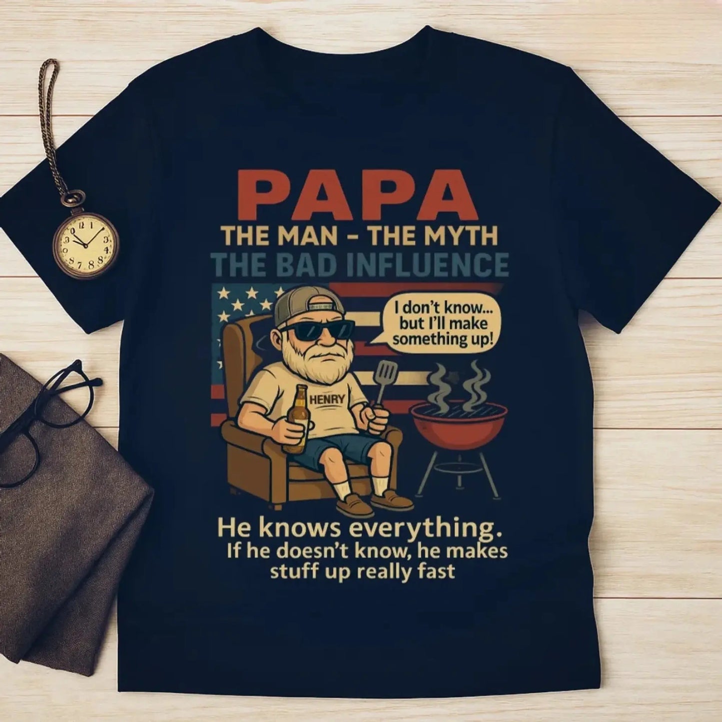 Papa the Legend Shirt – Funny Personalized T-Shirt for Old Man – Custom Father’s Day Gift for Grandpa or Papa Ezcustomize