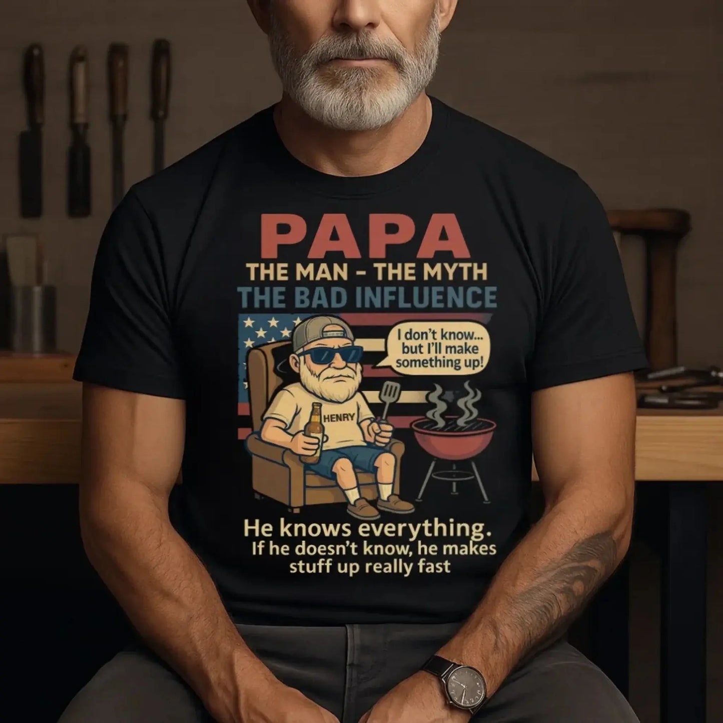 Papa the Legend Shirt – Funny Personalized T-Shirt for Old Man – Custom Father’s Day Gift for Grandpa or Papa Ezcustomize