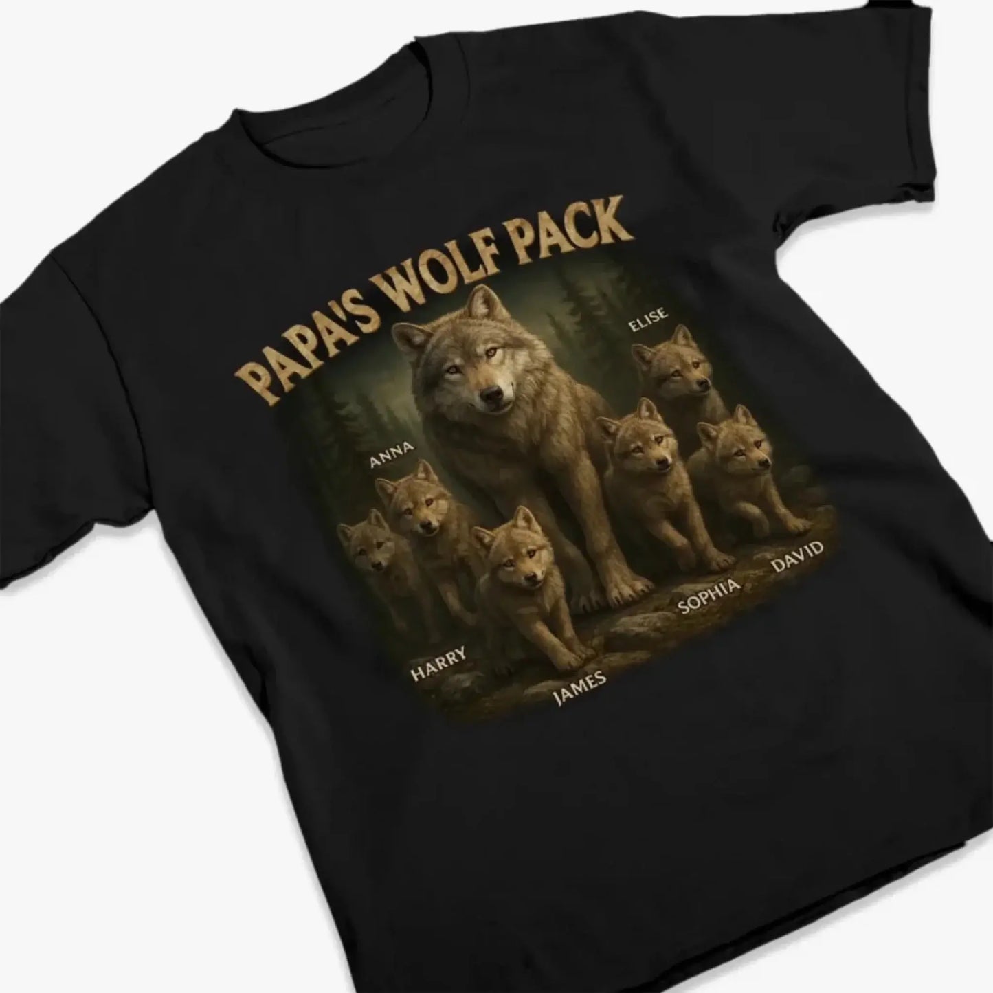 Papa’s Wolf Pack Shirt – Personalized Family Wolf T-Shirt or Hoodie with Kids' Names, Father’s Day Gift for Dad or Grandpa Ezcustomize