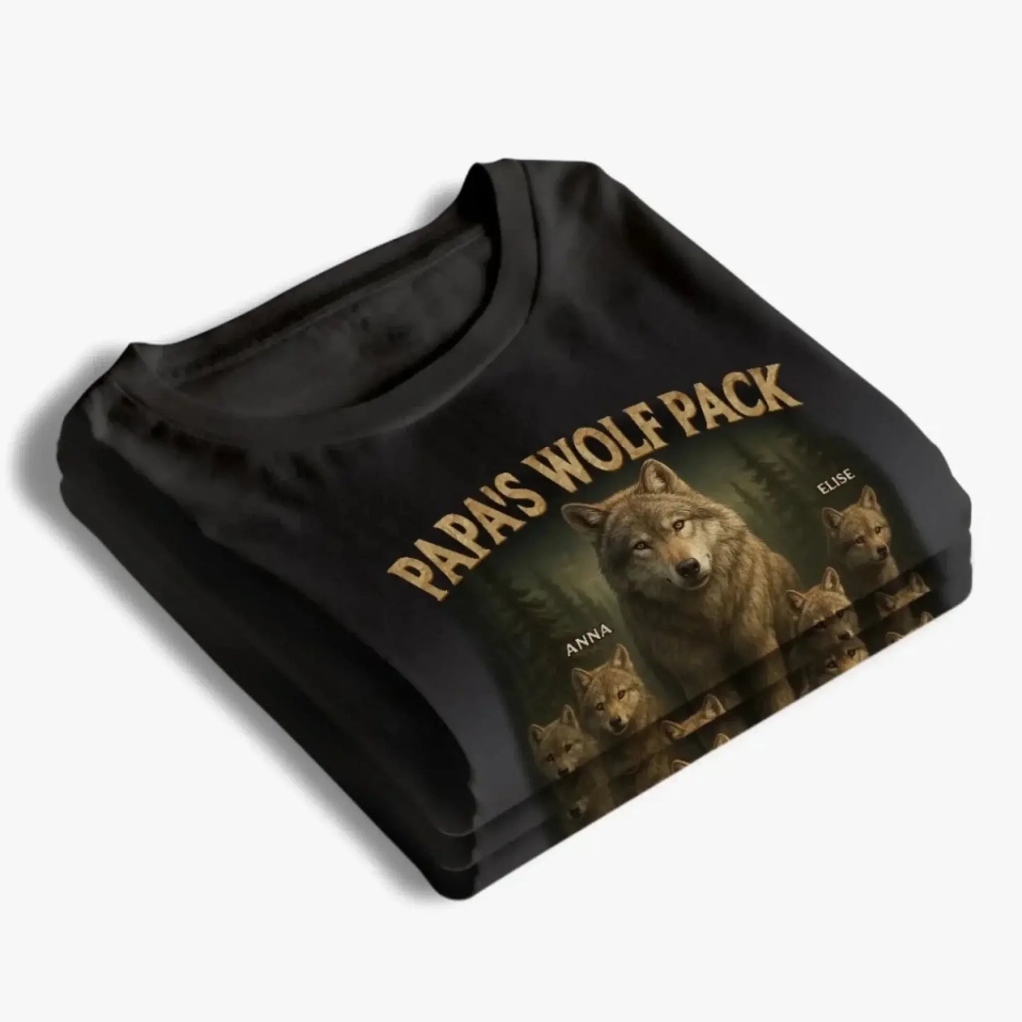 Papa’s Wolf Pack Shirt – Personalized Family Wolf T-Shirt or Hoodie with Kids' Names, Father’s Day Gift for Dad or Grandpa Ezcustomize