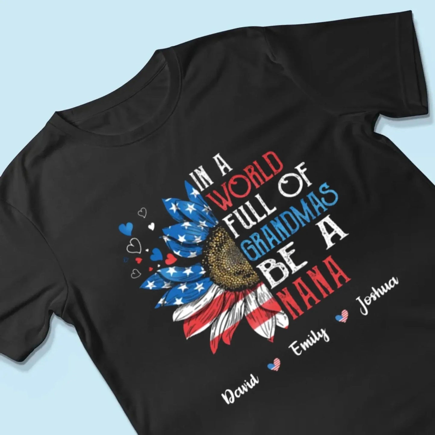 Patriotic Daisy Grandma Shirt – Custom 4th of July T-Shirt with Grandkids’ Names, Gift for Mom, Wife or Nana copy Ezcustomize