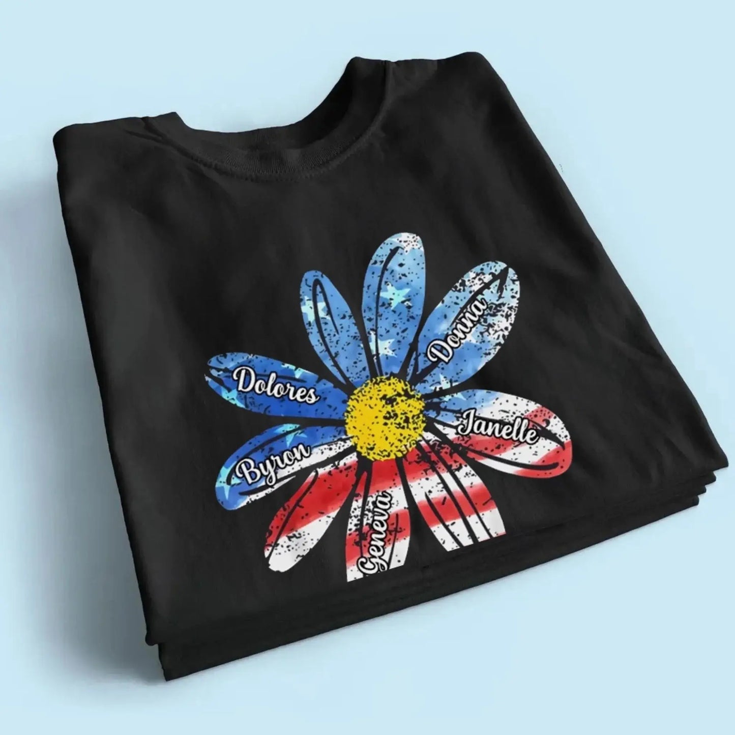 Patriotic Daisy Grandma Shirt – Custom 4th of July T-Shirt with Grandkids’ Names, Gift for Mom, Wife or Nana Ezcustomize