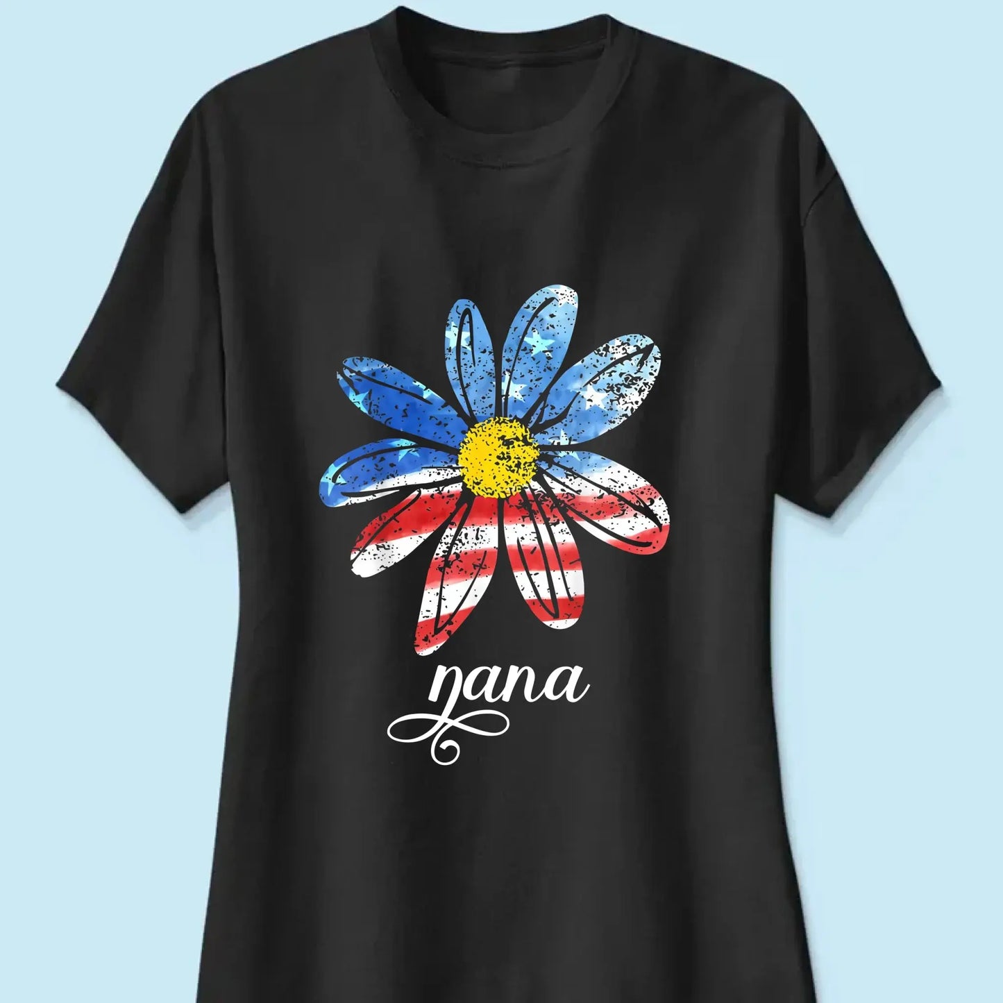 Patriotic Daisy Grandma Shirt – Custom 4th of July T-Shirt with Grandkids’ Names, Gift for Mom, Wife or Nana Ezcustomize