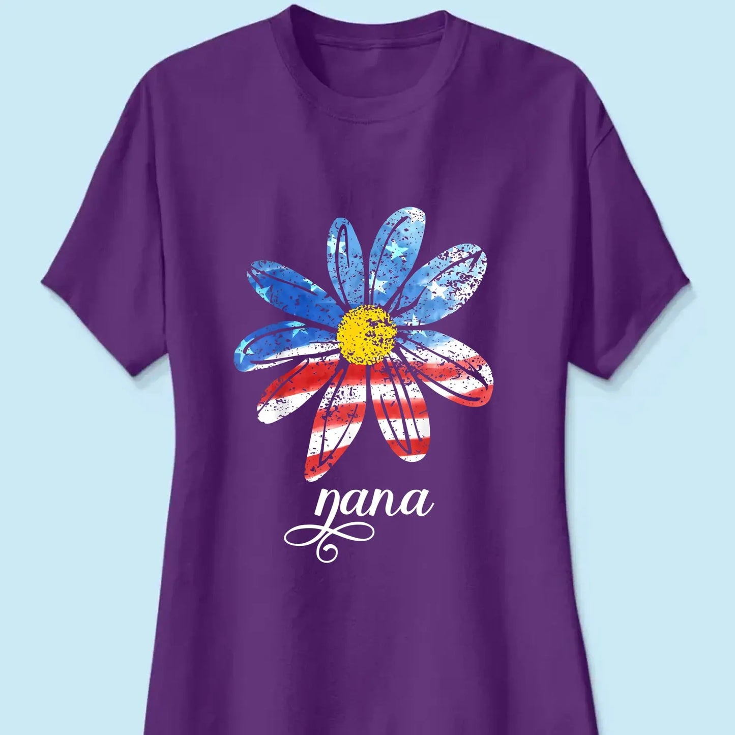Patriotic Daisy Grandma Shirt – Custom 4th of July T-Shirt with Grandkids’ Names, Gift for Mom, Wife or Nana Ezcustomize