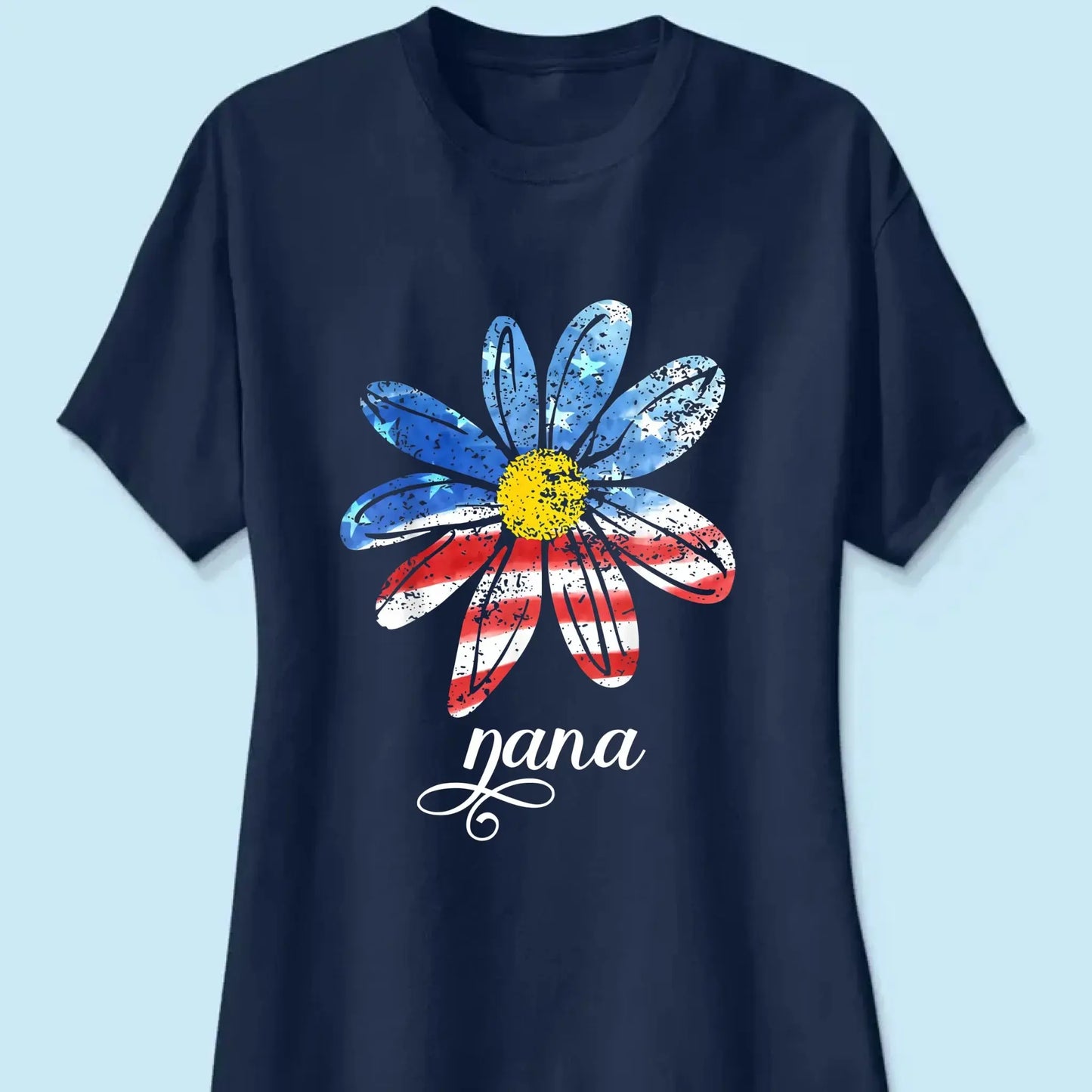 Patriotic Daisy Grandma Shirt – Custom 4th of July T-Shirt with Grandkids’ Names, Gift for Mom, Wife or Nana Ezcustomize