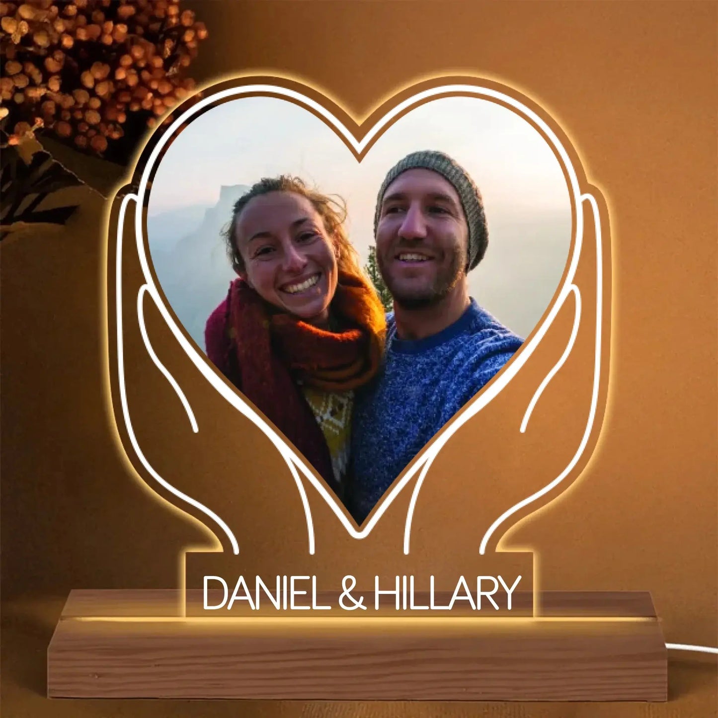 Personalised Two Hands - 3D LED Light Wooden Base | Gift for Couples, Wedding, Anniversary, Marriage, Valentine's Day, Wife, Husband Ezcustomize
