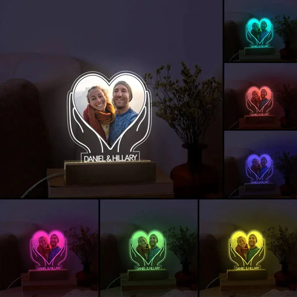Personalised Two Hands - 3D LED Light Wooden Base | Gift for Couples, Wedding, Anniversary, Marriage, Valentine's Day, Wife, Husband Ezcustomize