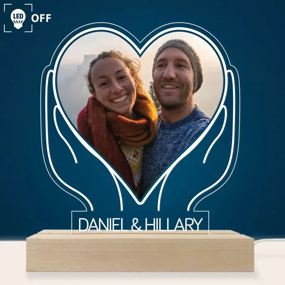 Personalised Two Hands - 3D LED Light Wooden Base | Gift for Couples, Wedding, Anniversary, Marriage, Valentine's Day, Wife, Husband Ezcustomize