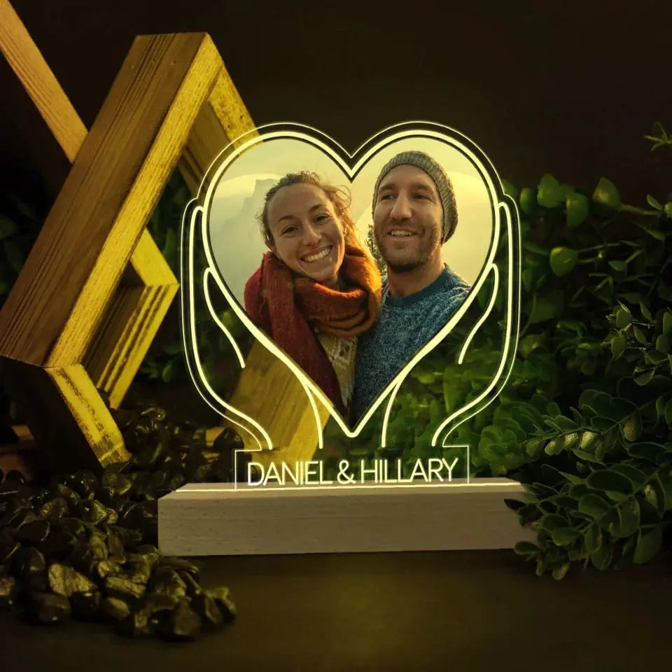Personalised Two Hands - 3D LED Light Wooden Base | Gift for Couples, Wedding, Anniversary, Marriage, Valentine's Day, Wife, Husband Ezcustomize