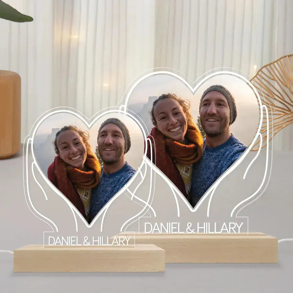 Personalised Two Hands - 3D LED Light Wooden Base | Gift for Couples, Wedding, Anniversary, Marriage, Valentine's Day, Wife, Husband Ezcustomize