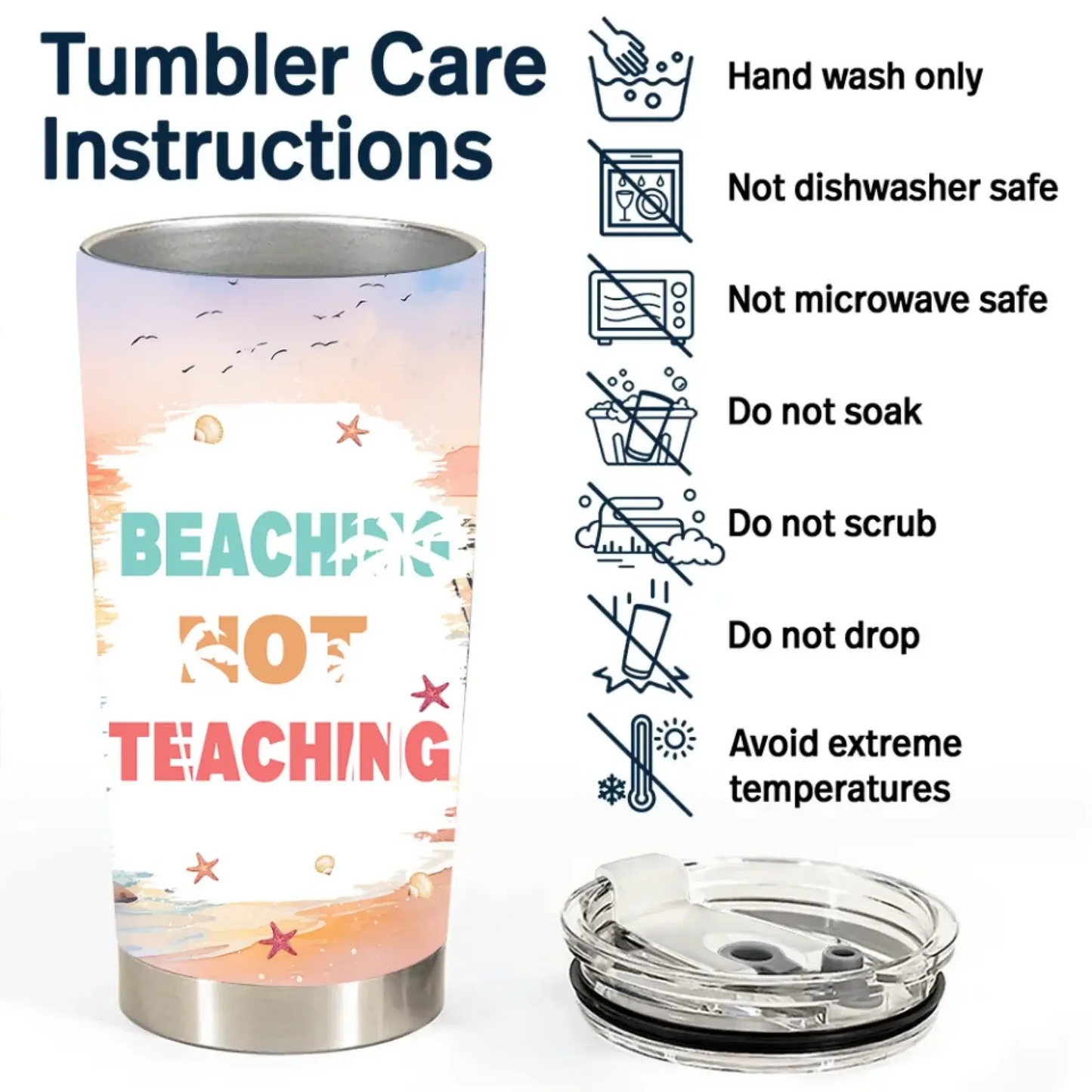 Personalized 20oz Teacher Tumbler – Custom Character & Quote – Beach Theme, Summer Vacation Cup Ezcustomize