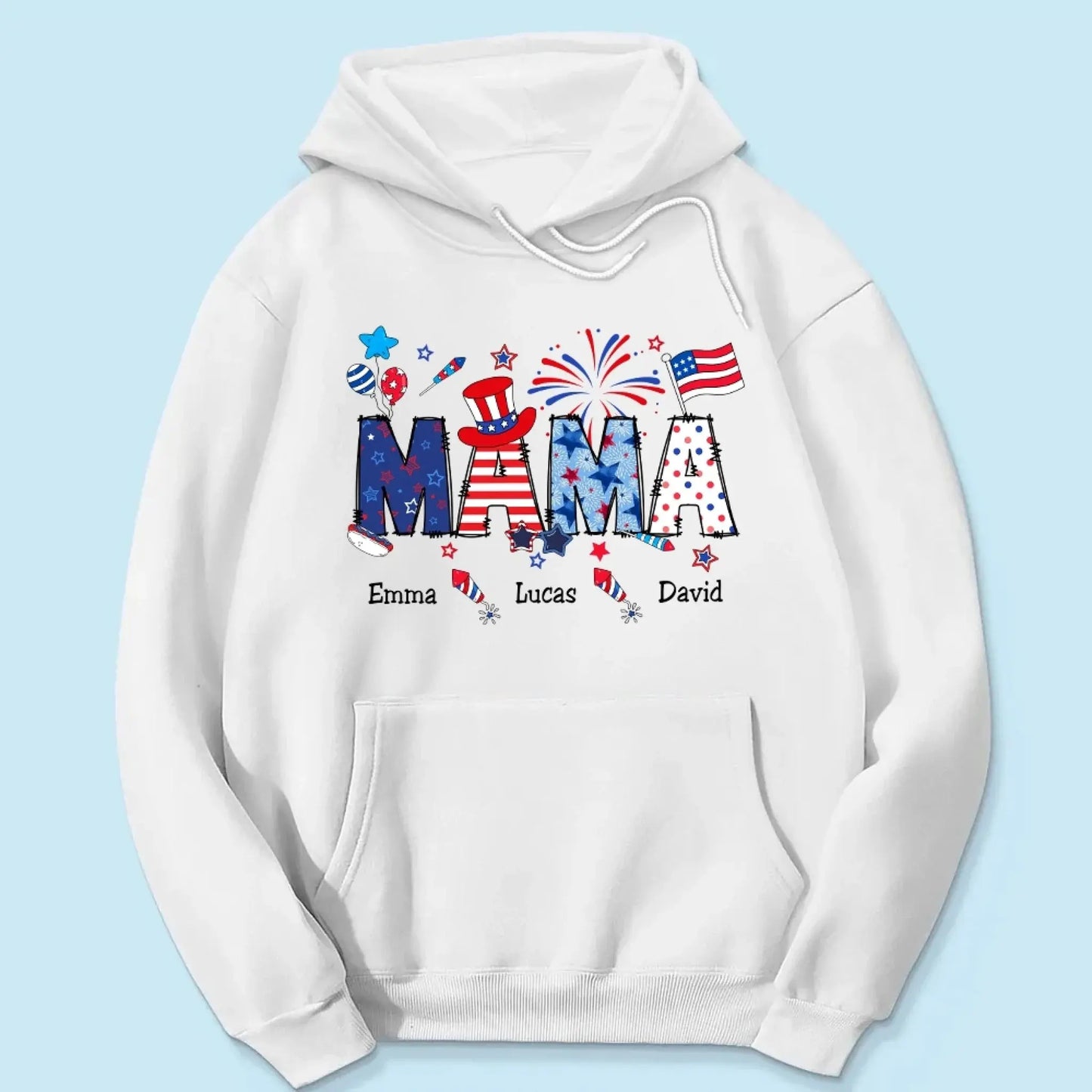 Personalized 4th of July Fireworks Shirt – Custom Independence Day Gift for Mama, Grandma, Gigi, Nana, Mimi with Kids' Names Ezcustomize