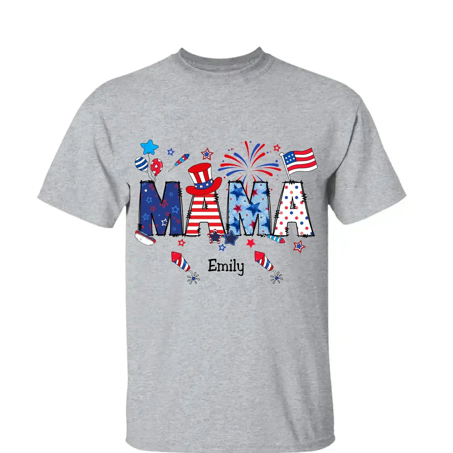 Personalized 4th of July Fireworks Shirt – Custom Independence Day Gift for Mama, Grandma, Gigi, Nana, Mimi with Kids' Names Ezcustomize