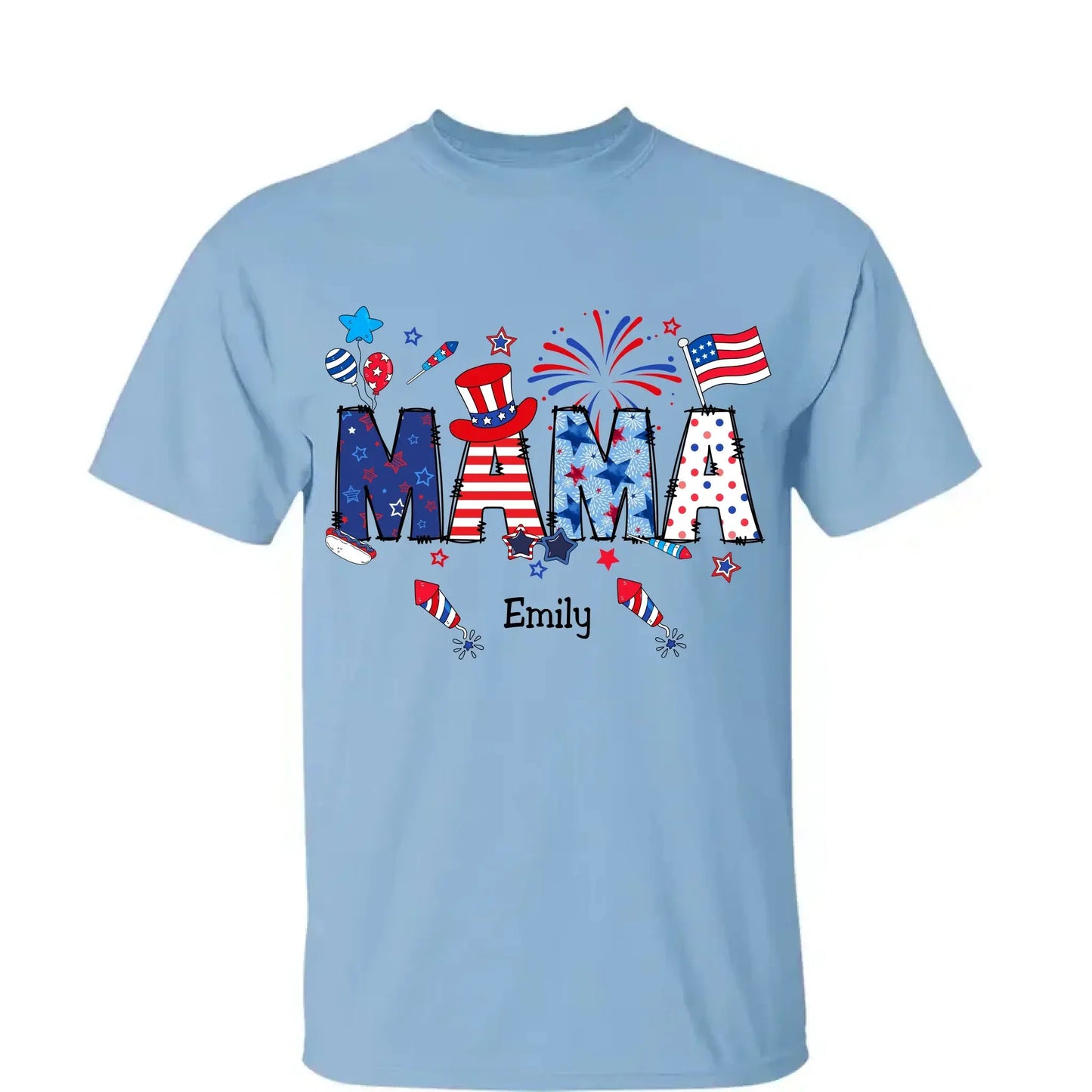 Personalized 4th of July Fireworks Shirt – Custom Independence Day Gift for Mama, Grandma, Gigi, Nana, Mimi with Kids' Names Ezcustomize